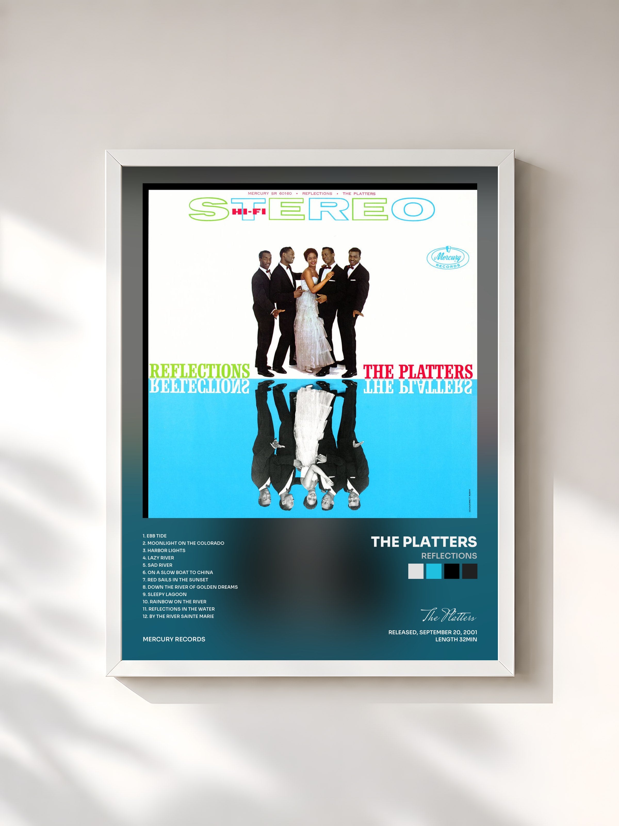 #blanc Tableau de l'album Reflections de The Platters, cadre blanc, imprimé et encadré en France
