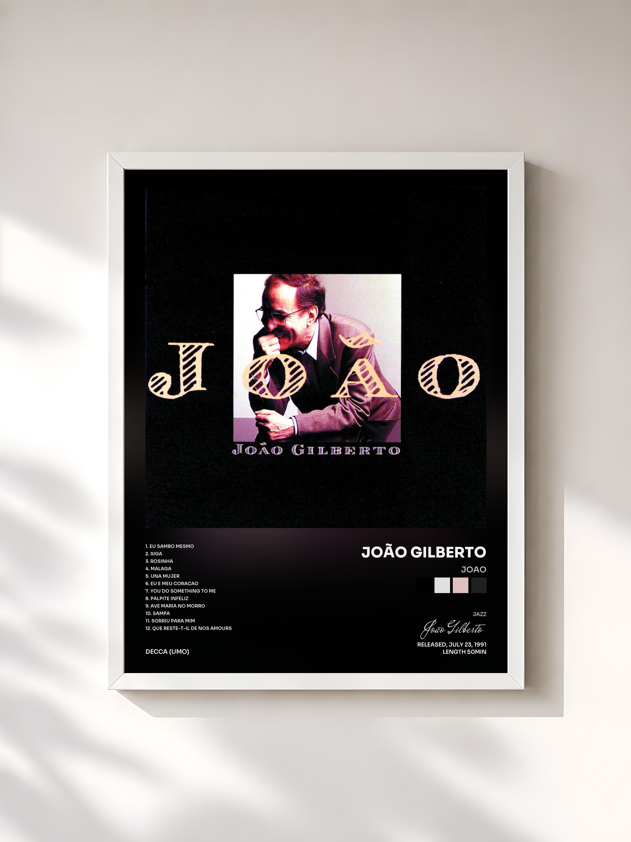 #blanc Tableau de l'album Joao de João Gilberto, cadre blanc, imprimé et encadré en France