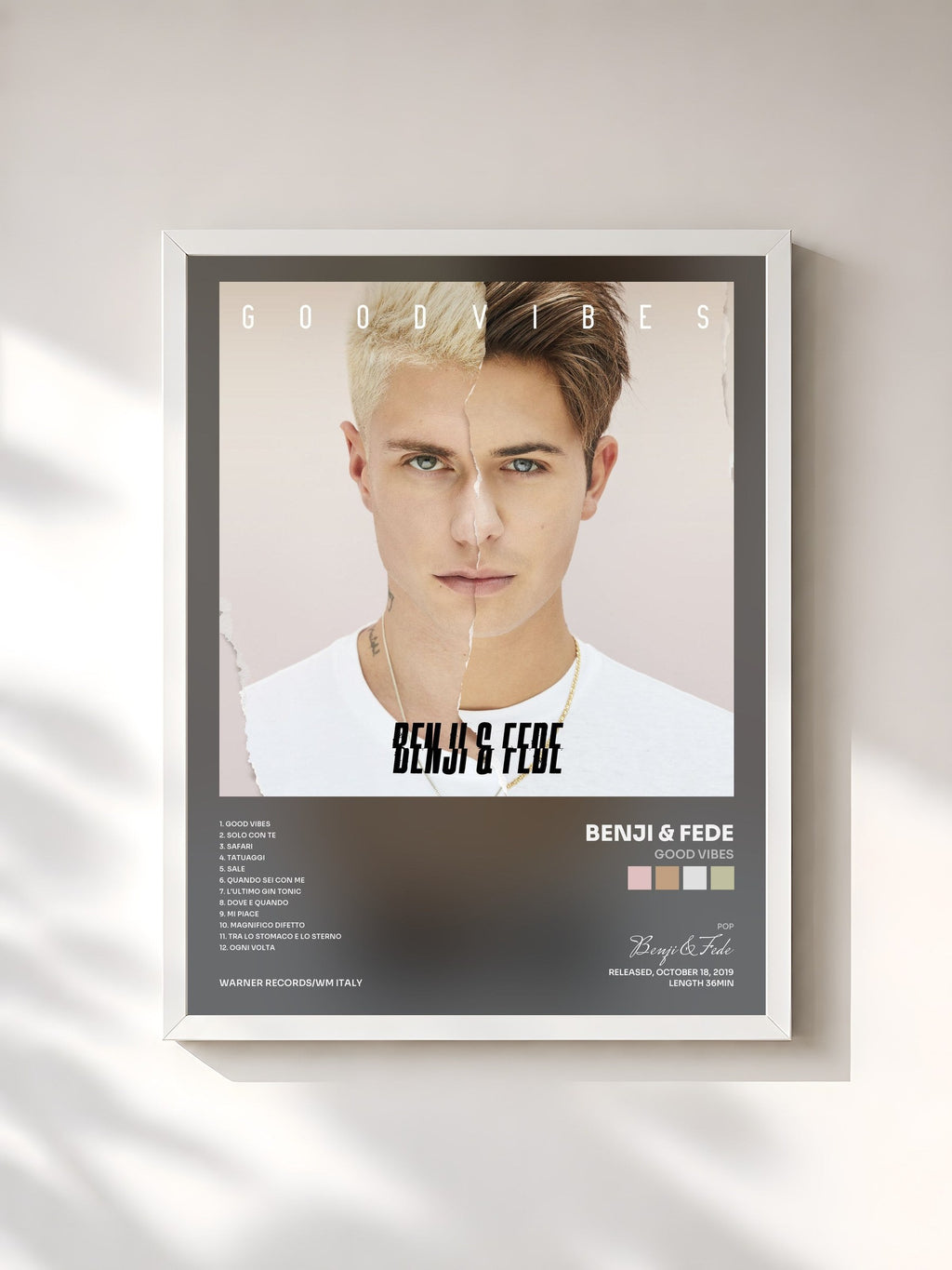#blanc Good Vibes de Benji & Fede en lámina enmarcada, marco blanco, impresa y enmarcada en Francia