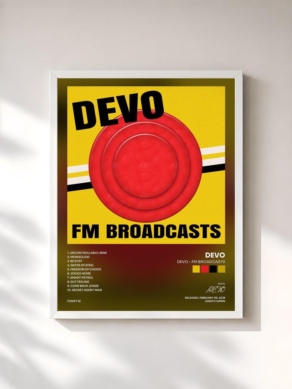 #blanc Tableau de l'album Devo - FM Broadcasts de DEVO, cadre blanc, imprimé et encadré en France