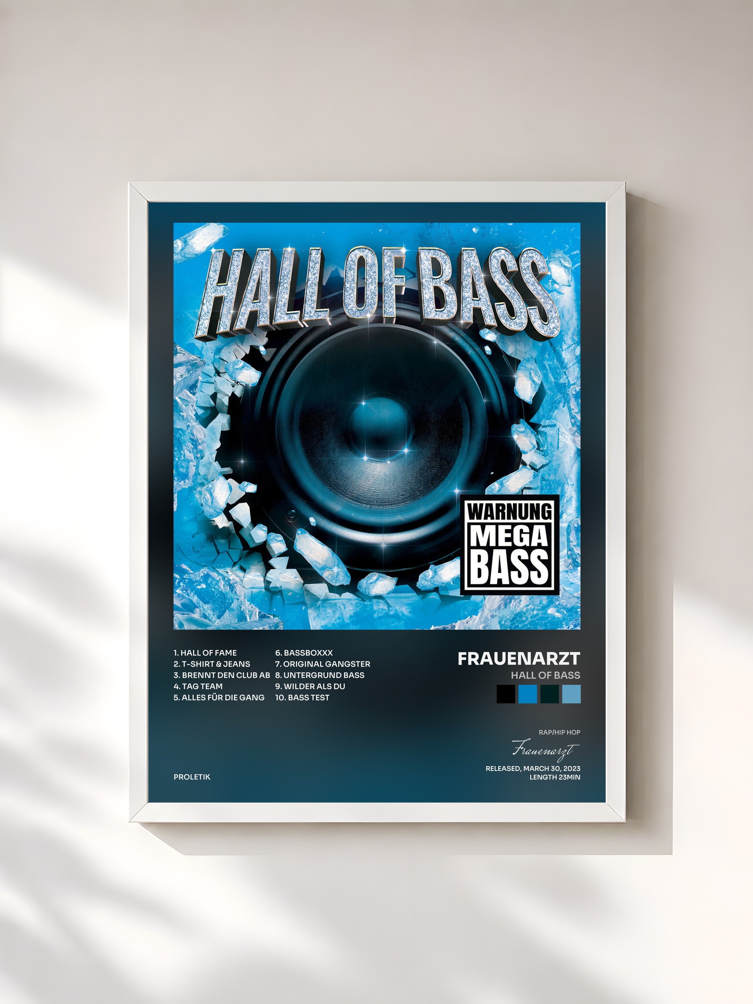 #blanc Tableau de l'album Hall of Bass de Frauenarzt, cadre blanc, imprimé et encadré en France