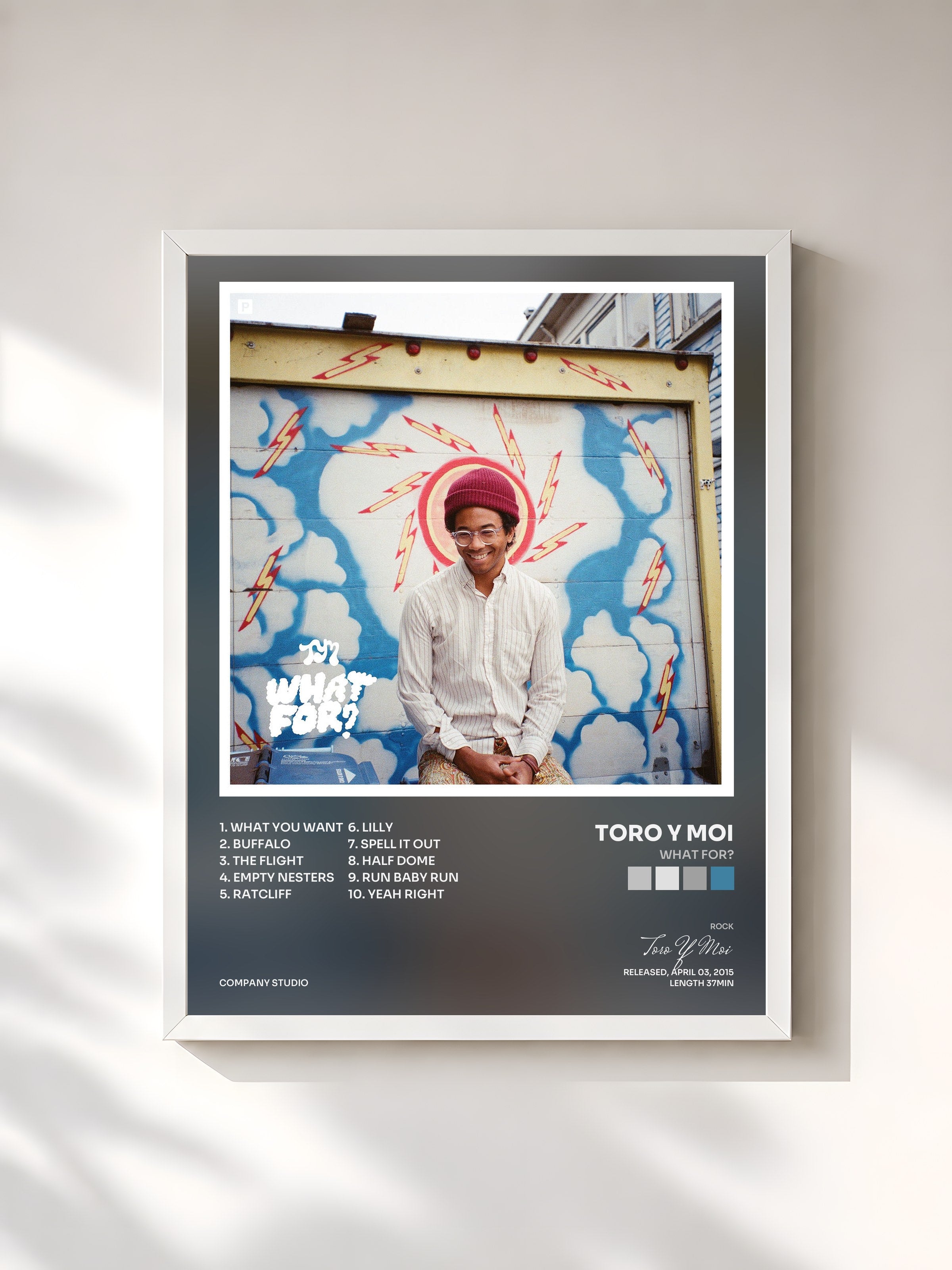 #blanc Tableau de l'album What For? de Toro Y Moi, cadre blanc, imprimé et encadré en France