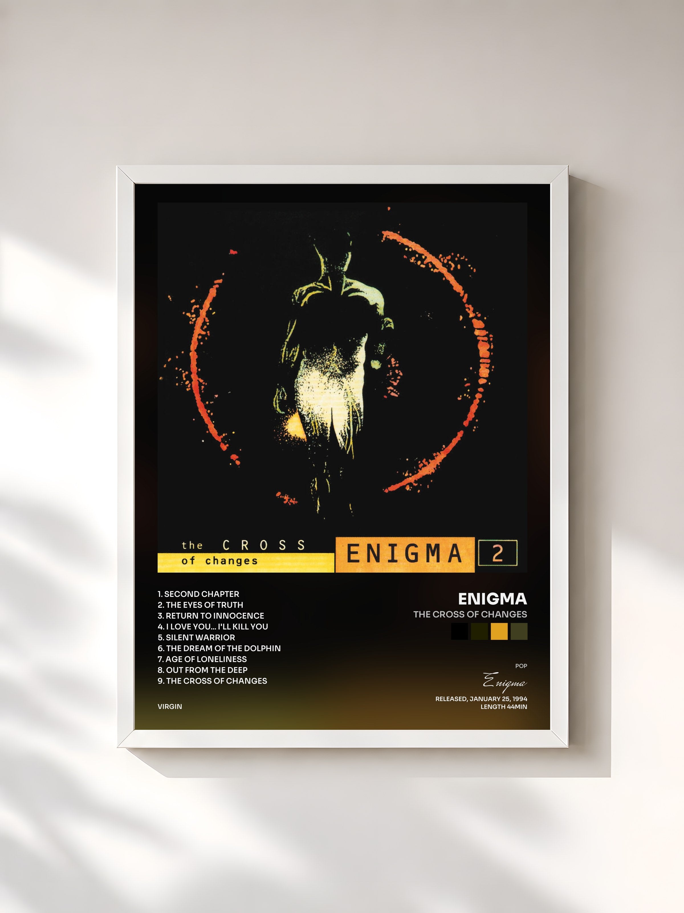 #blanc Tableau de l'album The Cross Of Changes de Enigma, cadre blanc, imprimé et encadré en France
