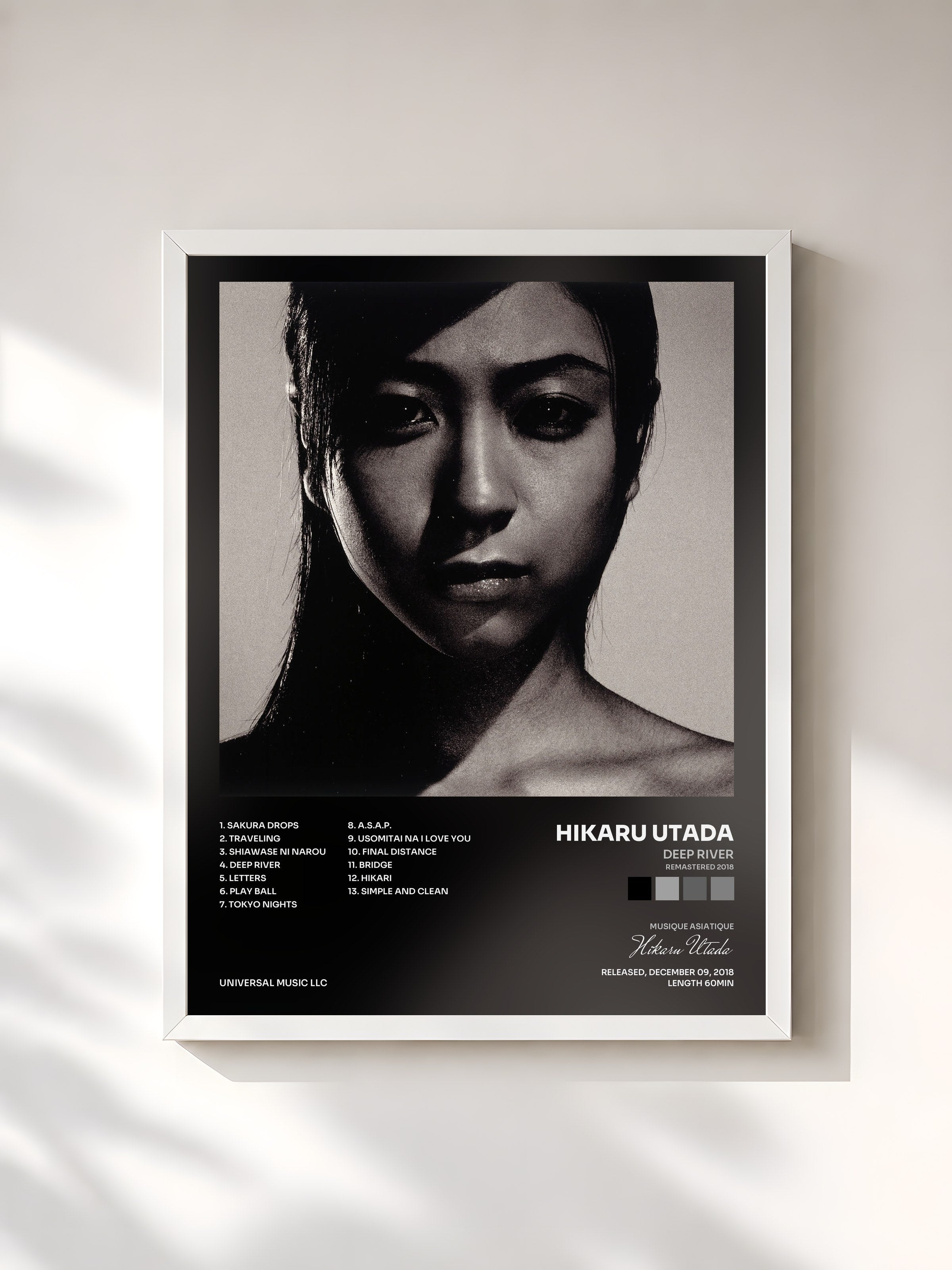 #blanc Tableau de l'album Deep River (Remastered 2018) de Hikaru Utada, cadre blanc, imprimé et encadré en France