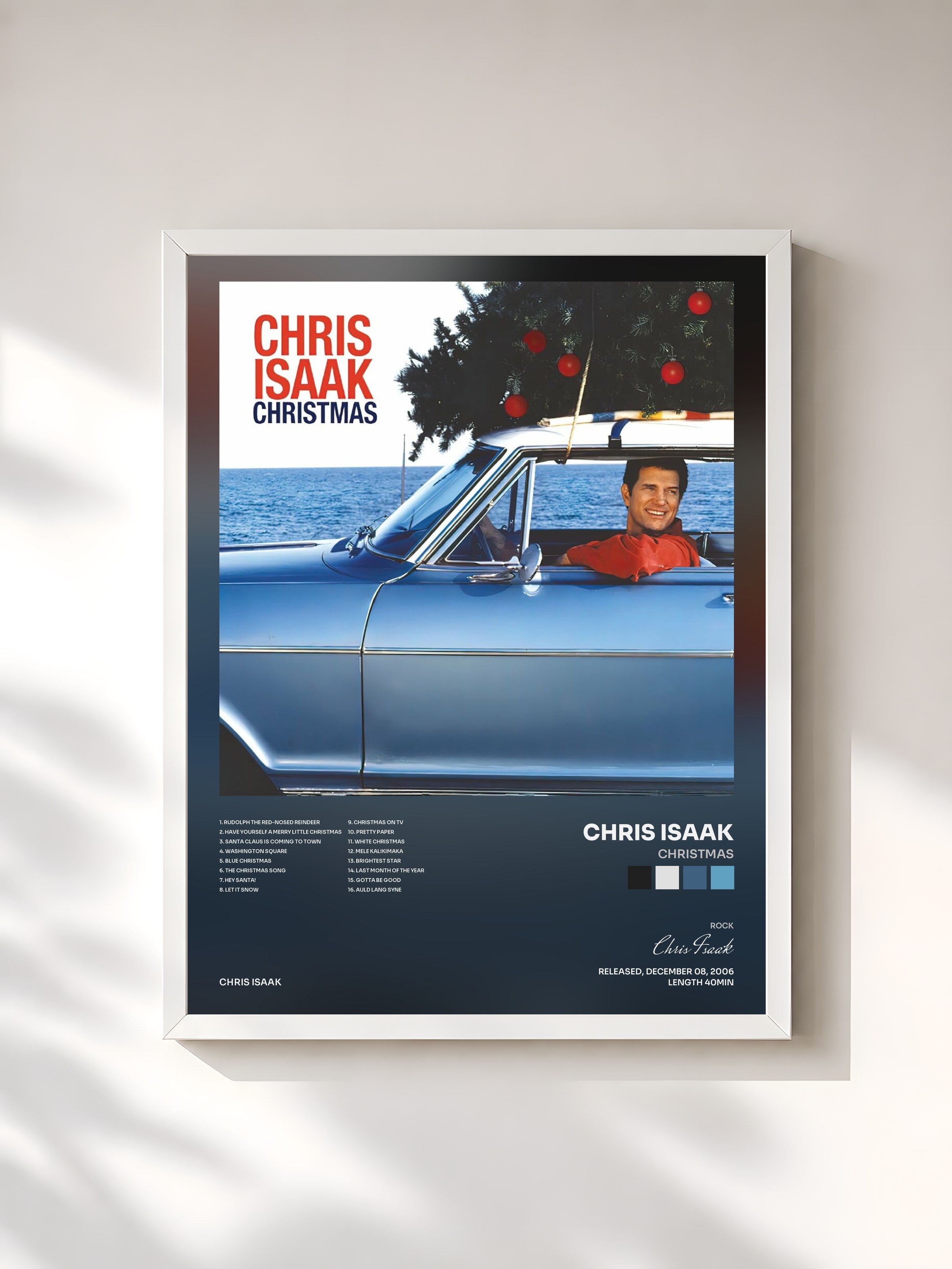 #blanc Tableau de l'album Christmas de Chris Isaak, cadre blanc, imprimé et encadré en France