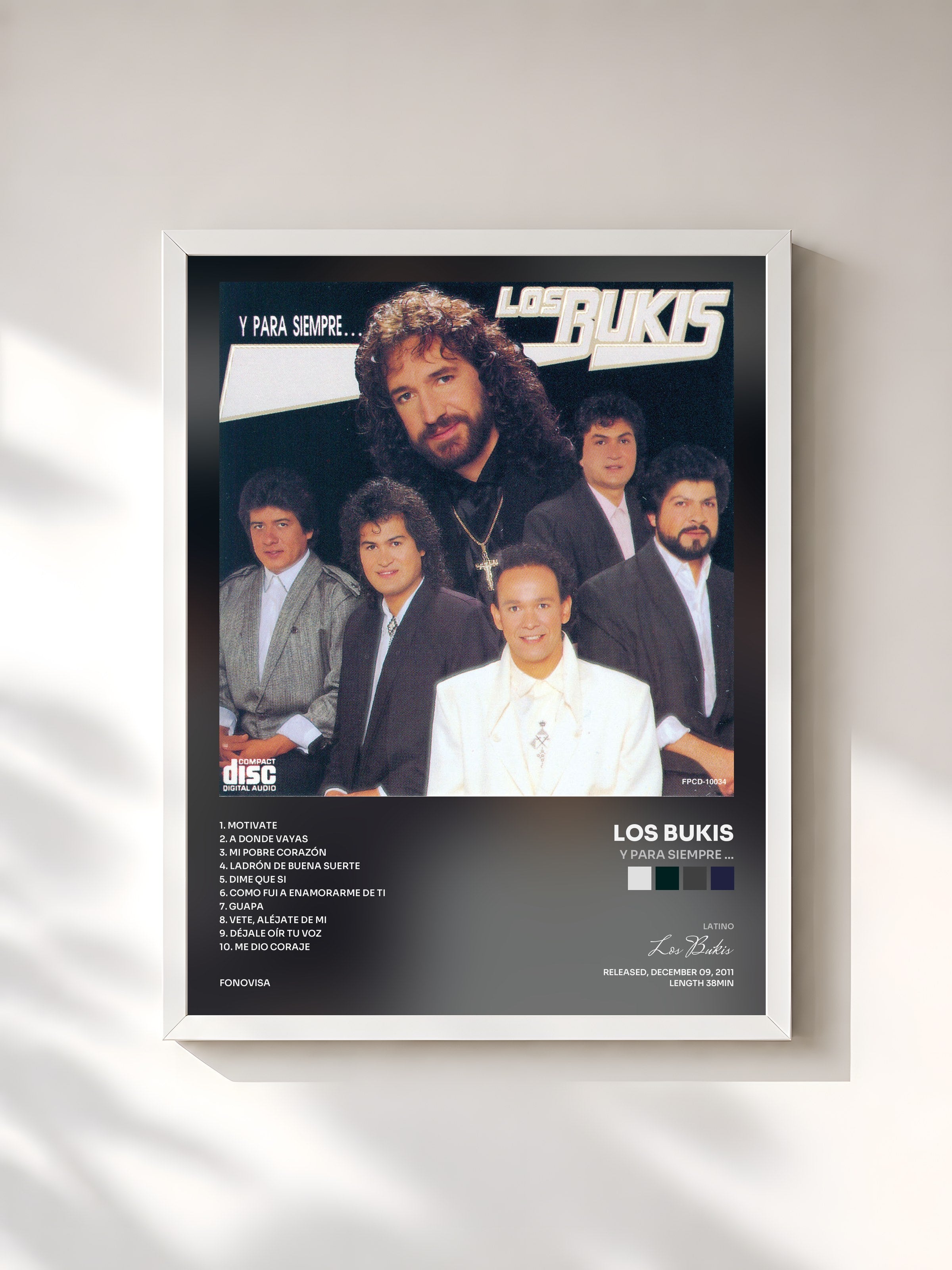 #blanc Tableau de l'album Y Para Siempre ... de Los Bukis, cadre blanc, imprimé et encadré en France
