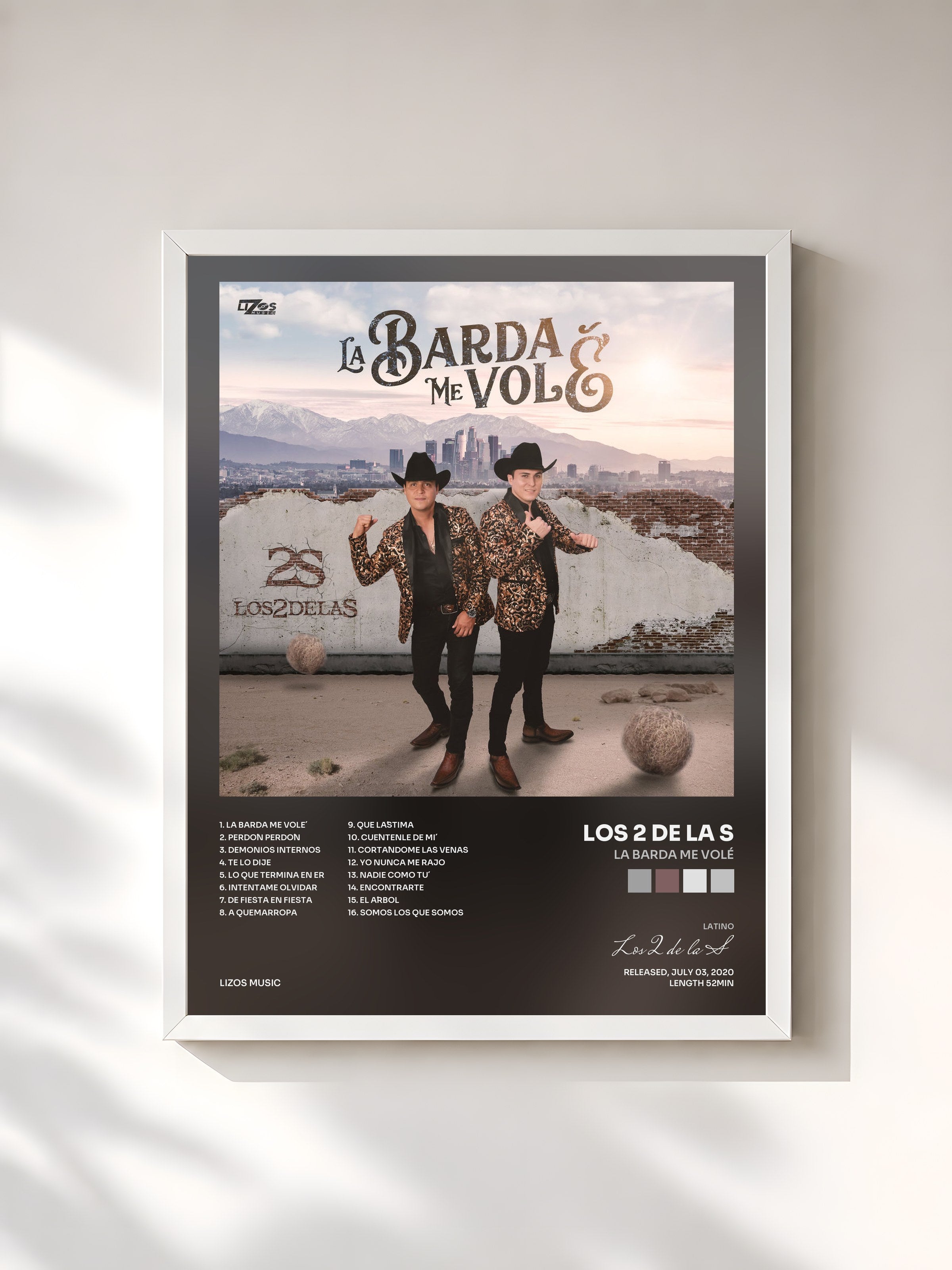 #blanc Tableau de l'album La Barda Me Volé de Los 2 de la S, cadre blanc, imprimé et encadré en France