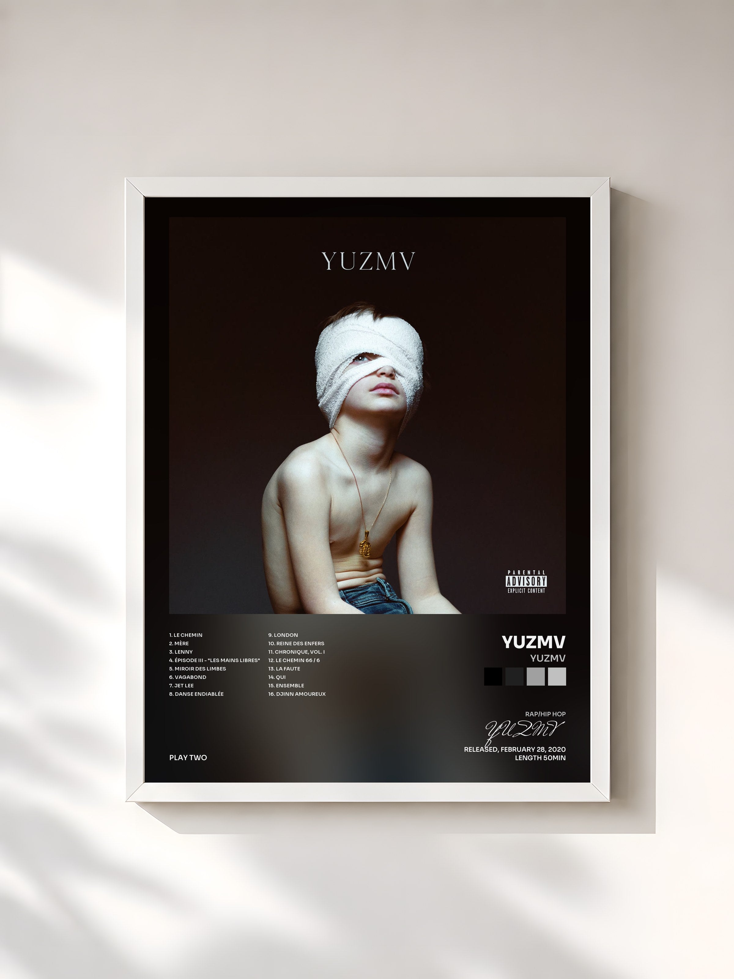 #blanc Tableau de l'album Yuzmv de YUZMV, cadre blanc, imprimé et encadré en France
