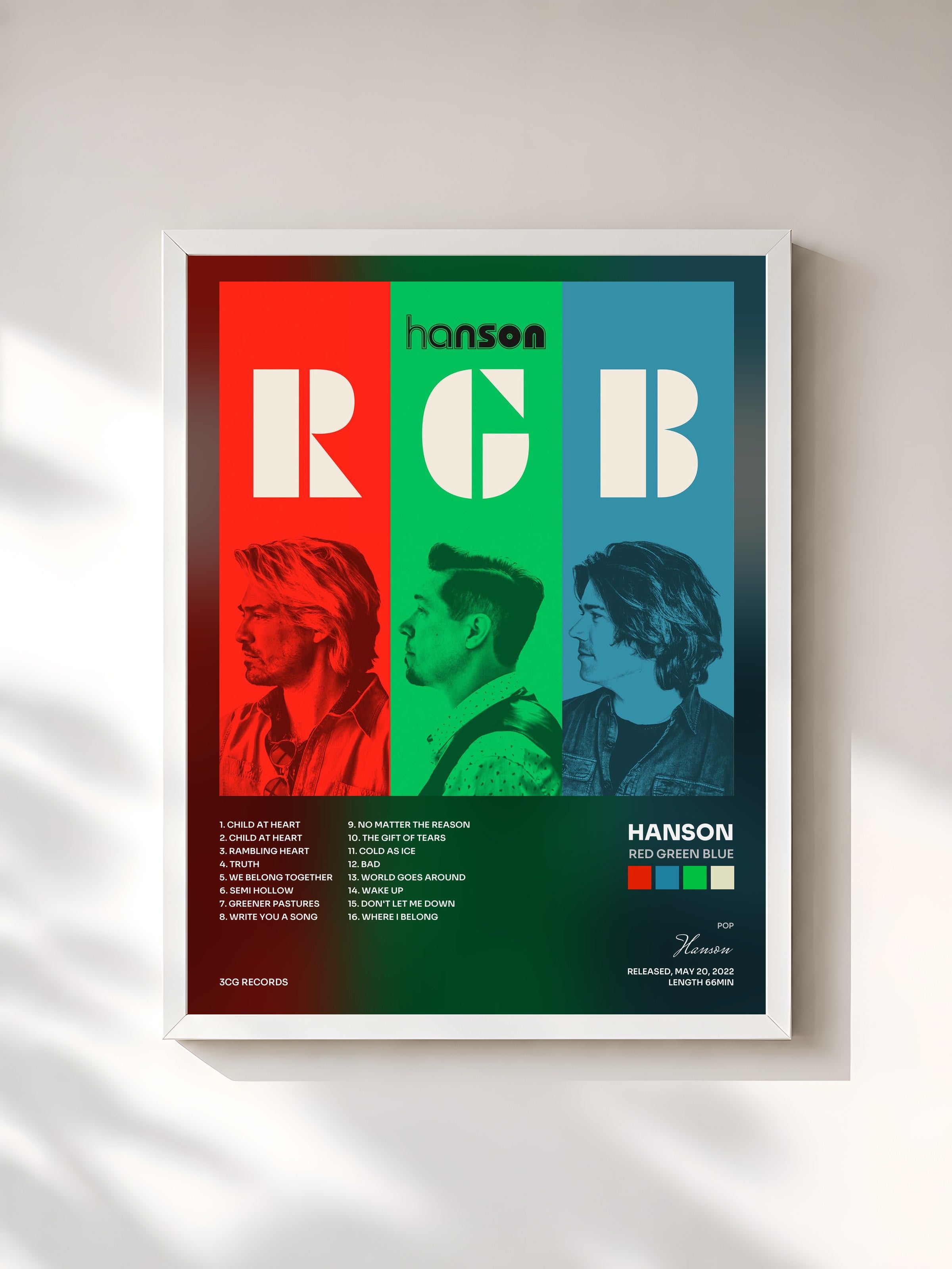 #blanc Tableau de l'album Red Green Blue de Hanson, cadre blanc, imprimé et encadré en France
