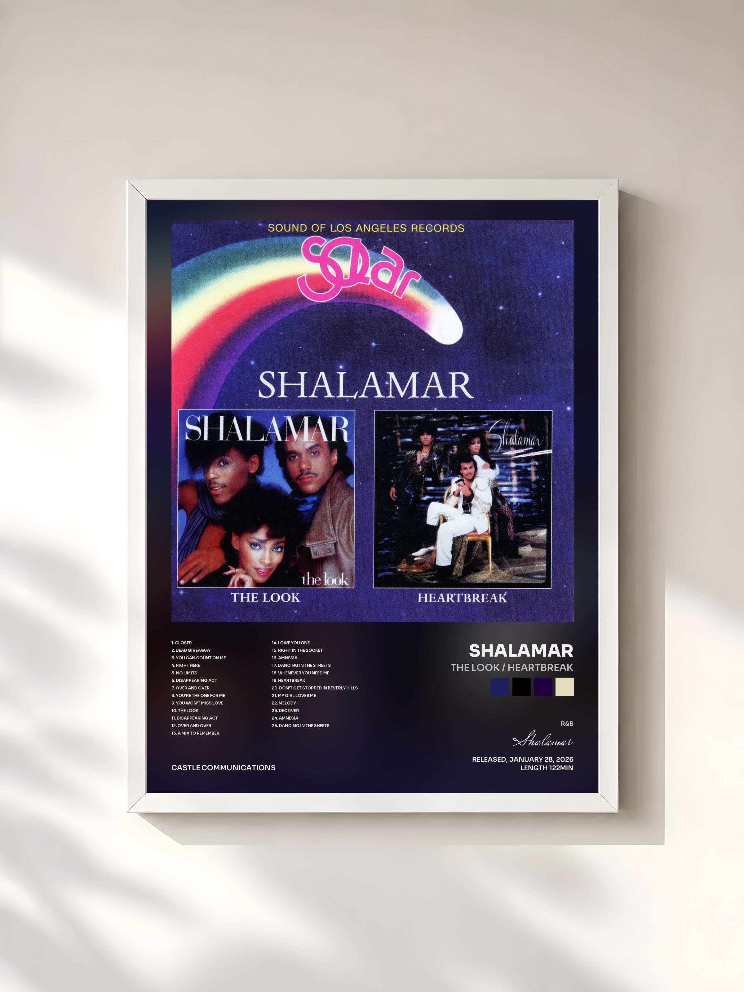 #blanc Tableau de l'album The Look / Heartbreak de Shalamar, cadre blanc, imprimé et encadré en France