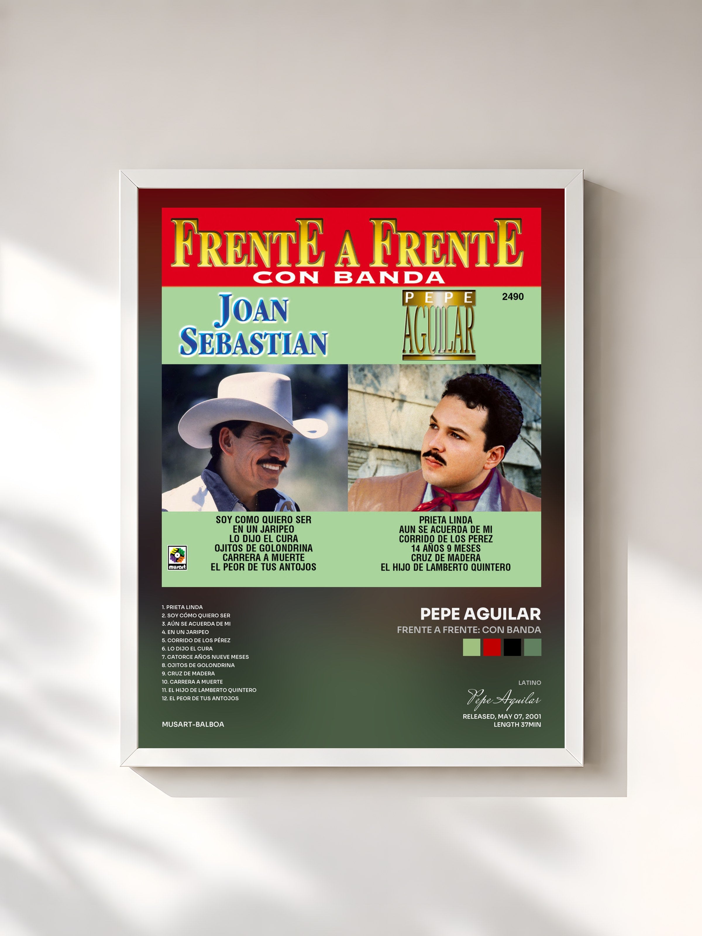 #blanc Tableau de l'album Frente A Frente: Con Banda de Pepe Aguilar, cadre blanc, imprimé et encadré en France