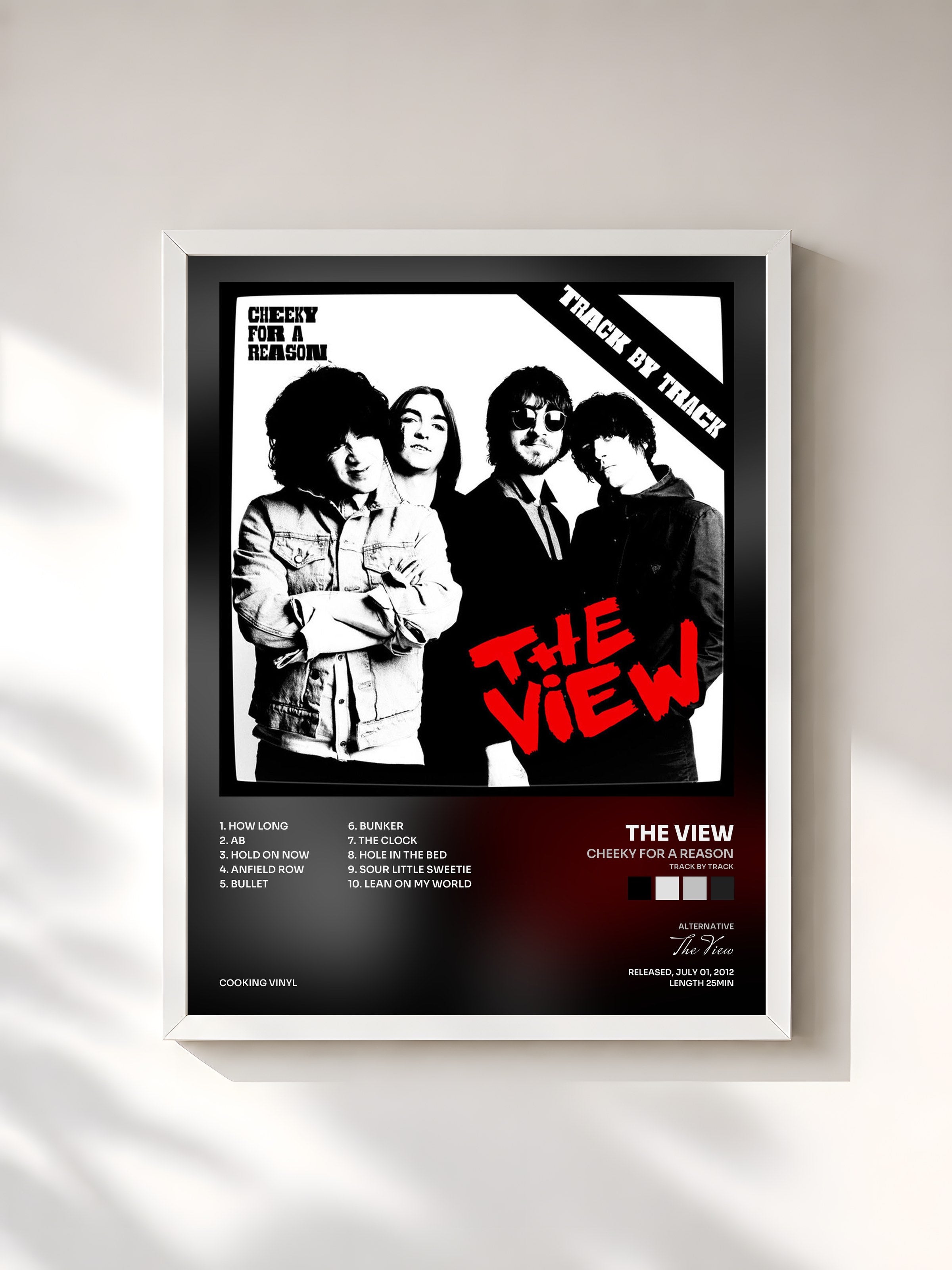 #blanc Tableau de l'album Cheeky for a Reason (Track by Track) de The View, cadre blanc, imprimé et encadré en France