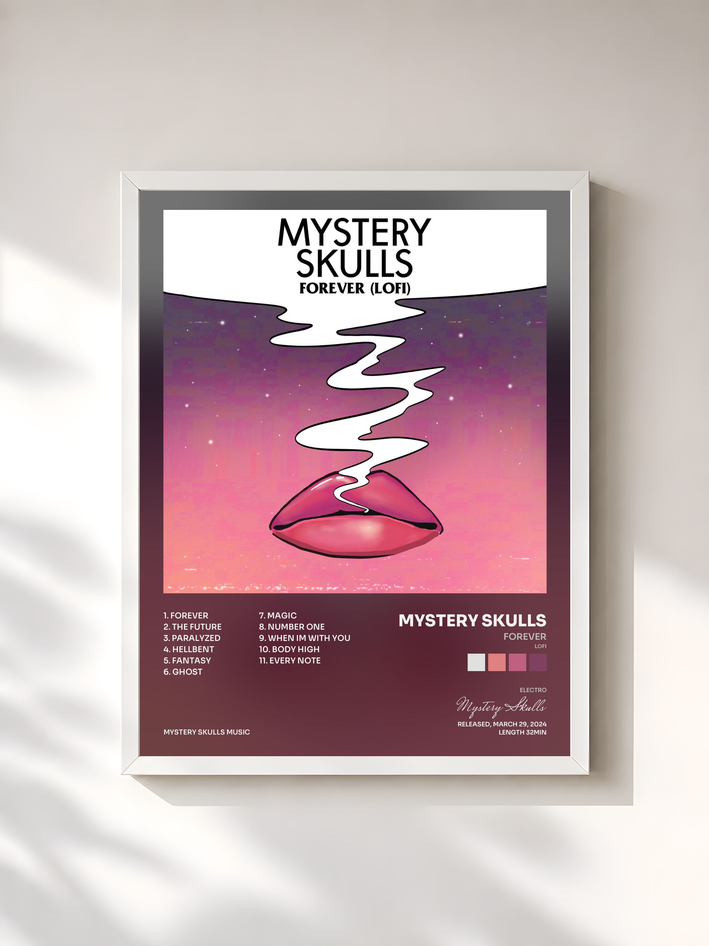 #blanc Tableau de l'album Forever (Lofi) de Mystery Skulls, cadre blanc, imprimé et encadré en France