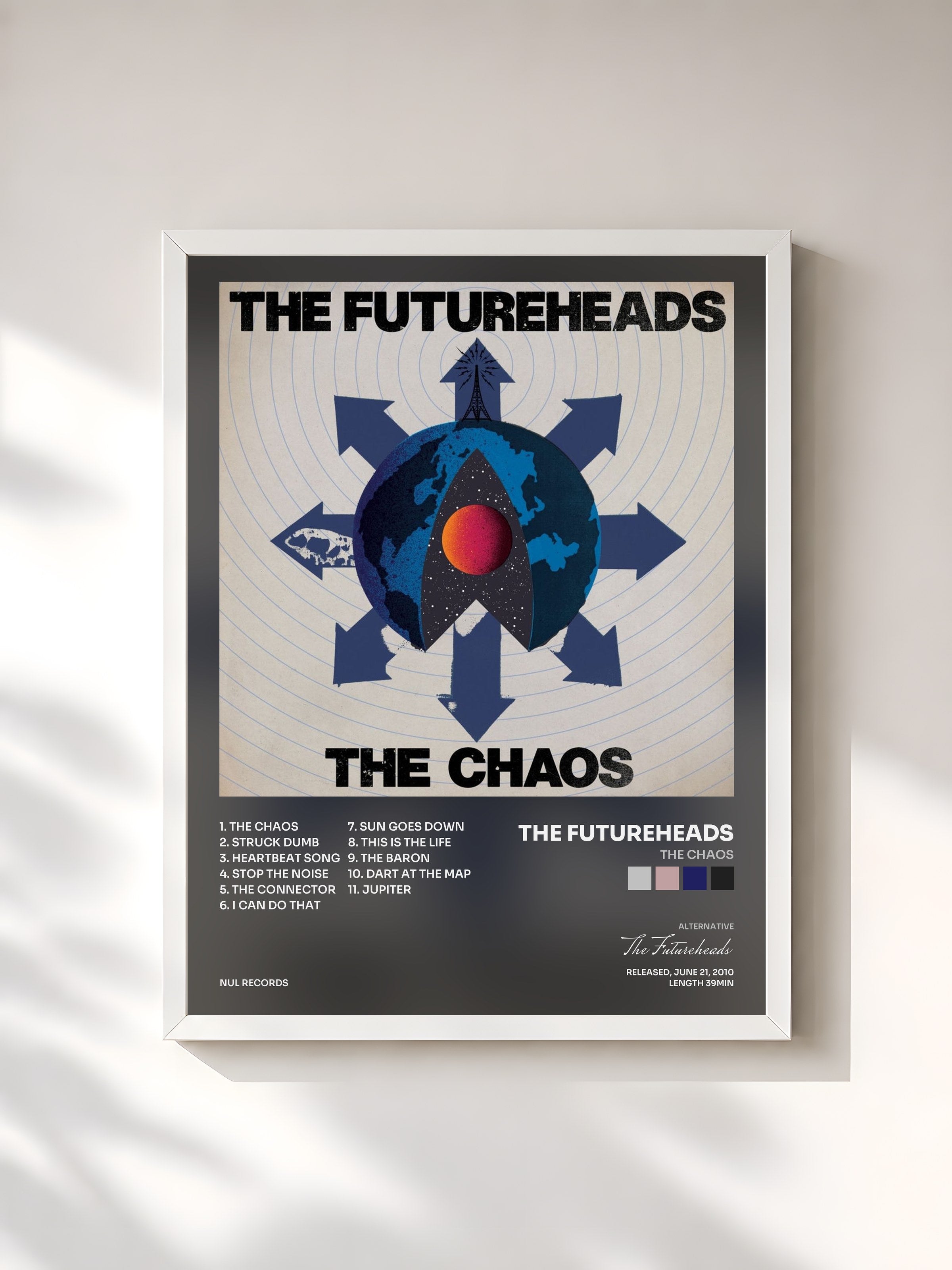 #blanc Tableau de l'album The Chaos de The Futureheads, cadre blanc, imprimé et encadré en France