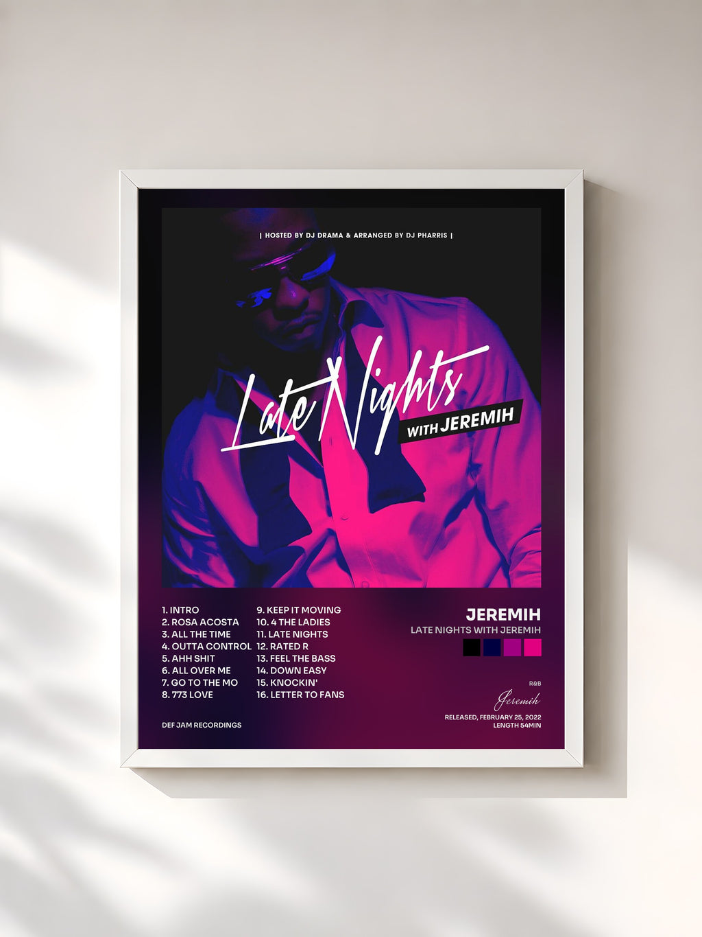 #blanc Tableau de l'album Late Nights With Jeremih de Jeremih, cadre blanc, imprimé et encadré en France
