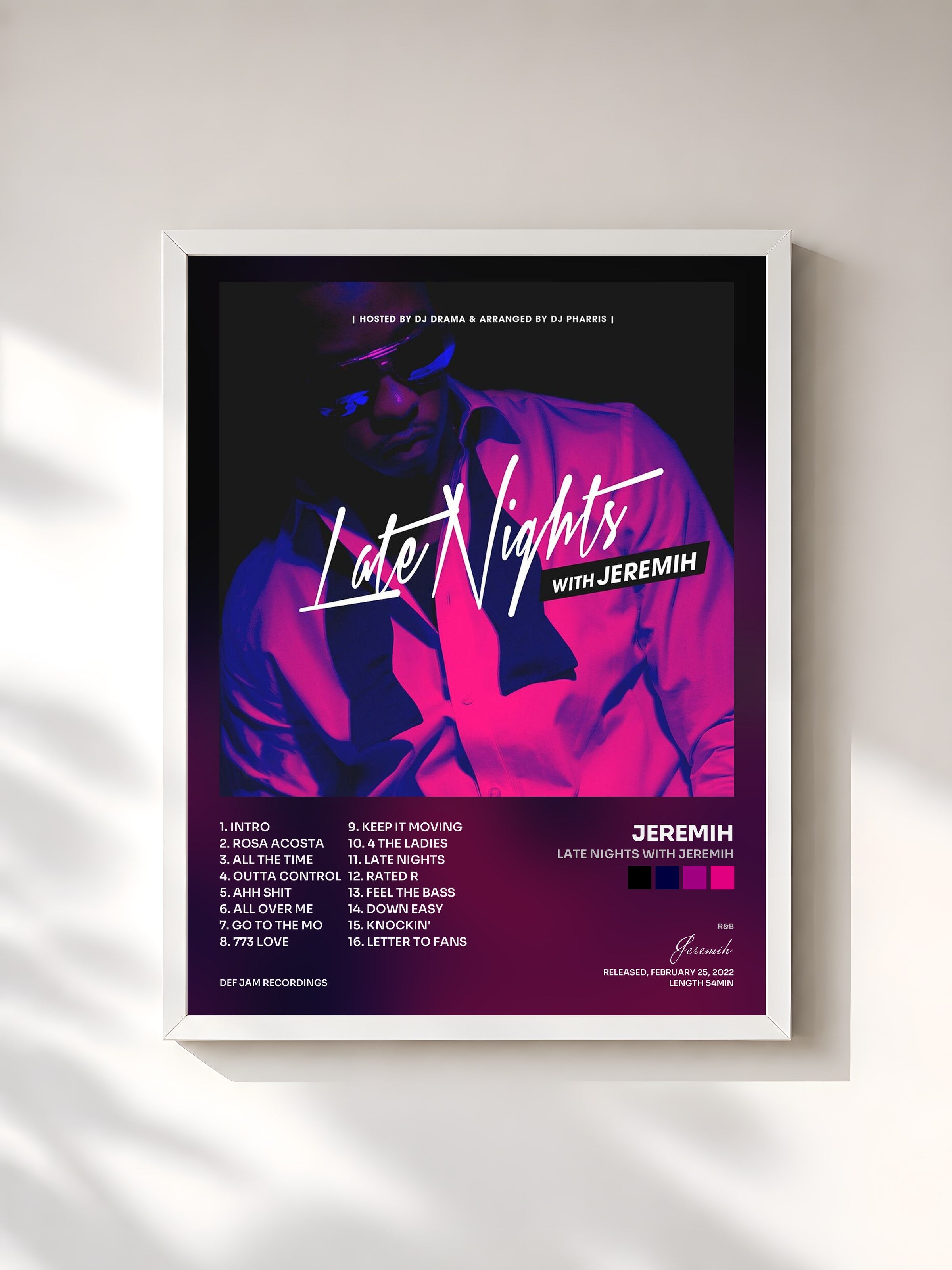 #blanc Tableau de l'album Late Nights With Jeremih de Jeremih, cadre blanc, imprimé et encadré en France