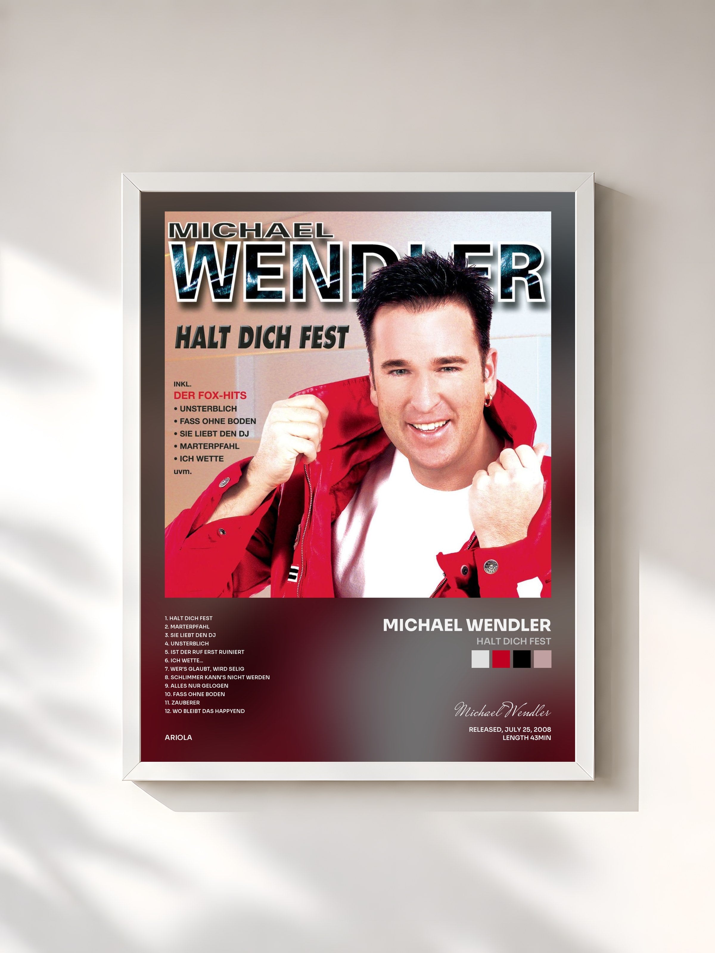#blanc Tableau de l'album Halt dich fest de Michael Wendler, cadre blanc, imprimé et encadré en France