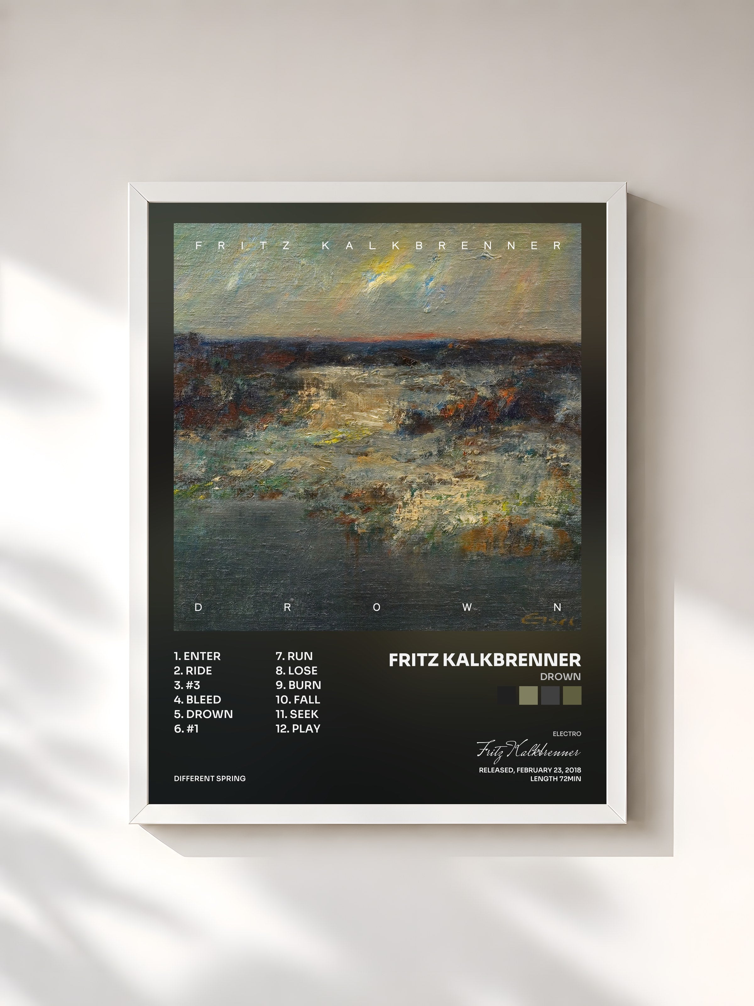 #blanc Tableau de l'album Drown de Fritz Kalkbrenner, cadre blanc, imprimé et encadré en France
