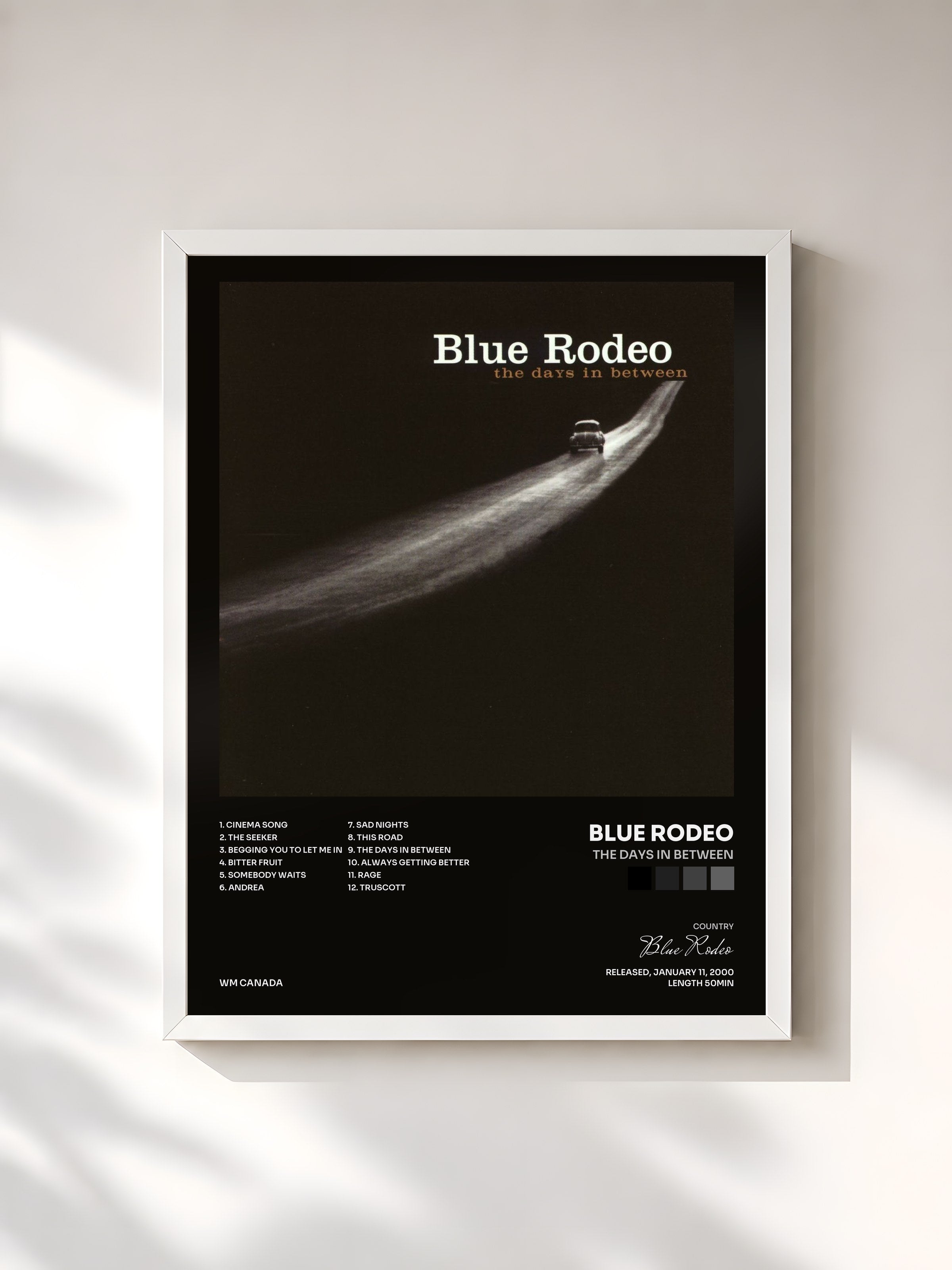 #blanc Tableau de l'album The Days in Between de Blue Rodeo, cadre blanc, imprimé et encadré en France