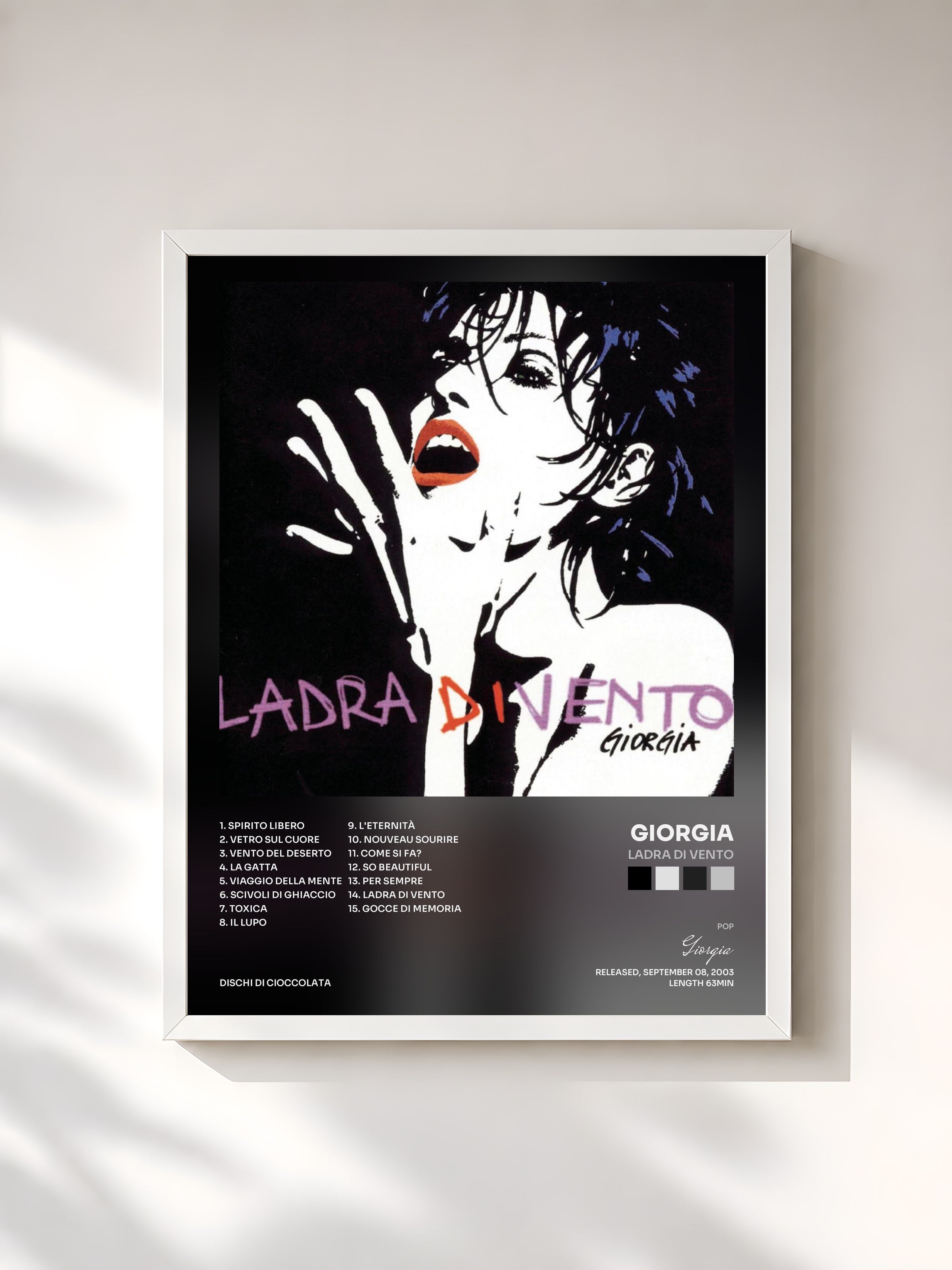 #blanc Tableau de l'album Ladra Di Vento de Giorgia, cadre blanc, imprimé et encadré en France