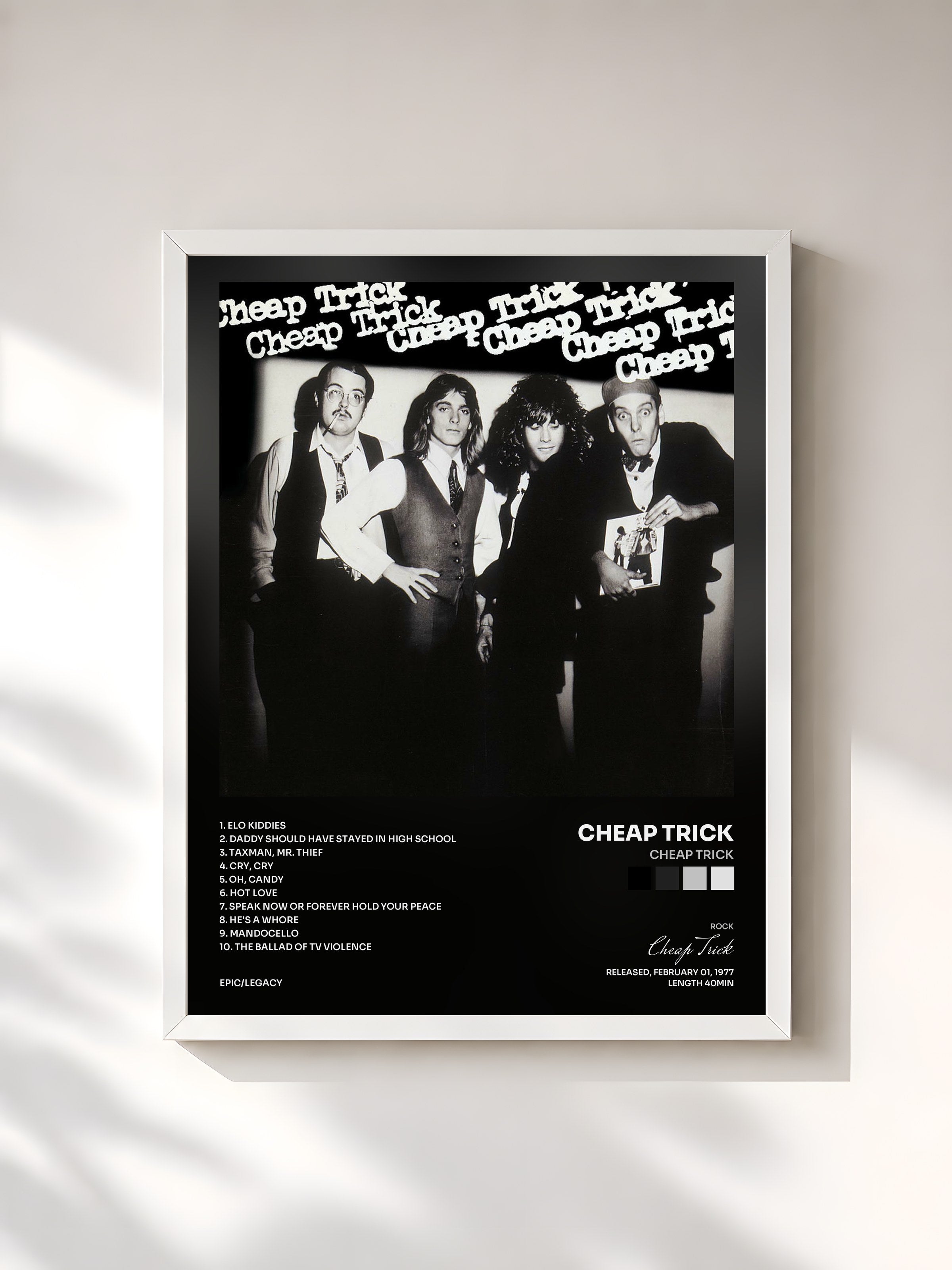 #blanc Tableau de l'album Cheap Trick de Cheap Trick, cadre blanc, imprimé et encadré en France