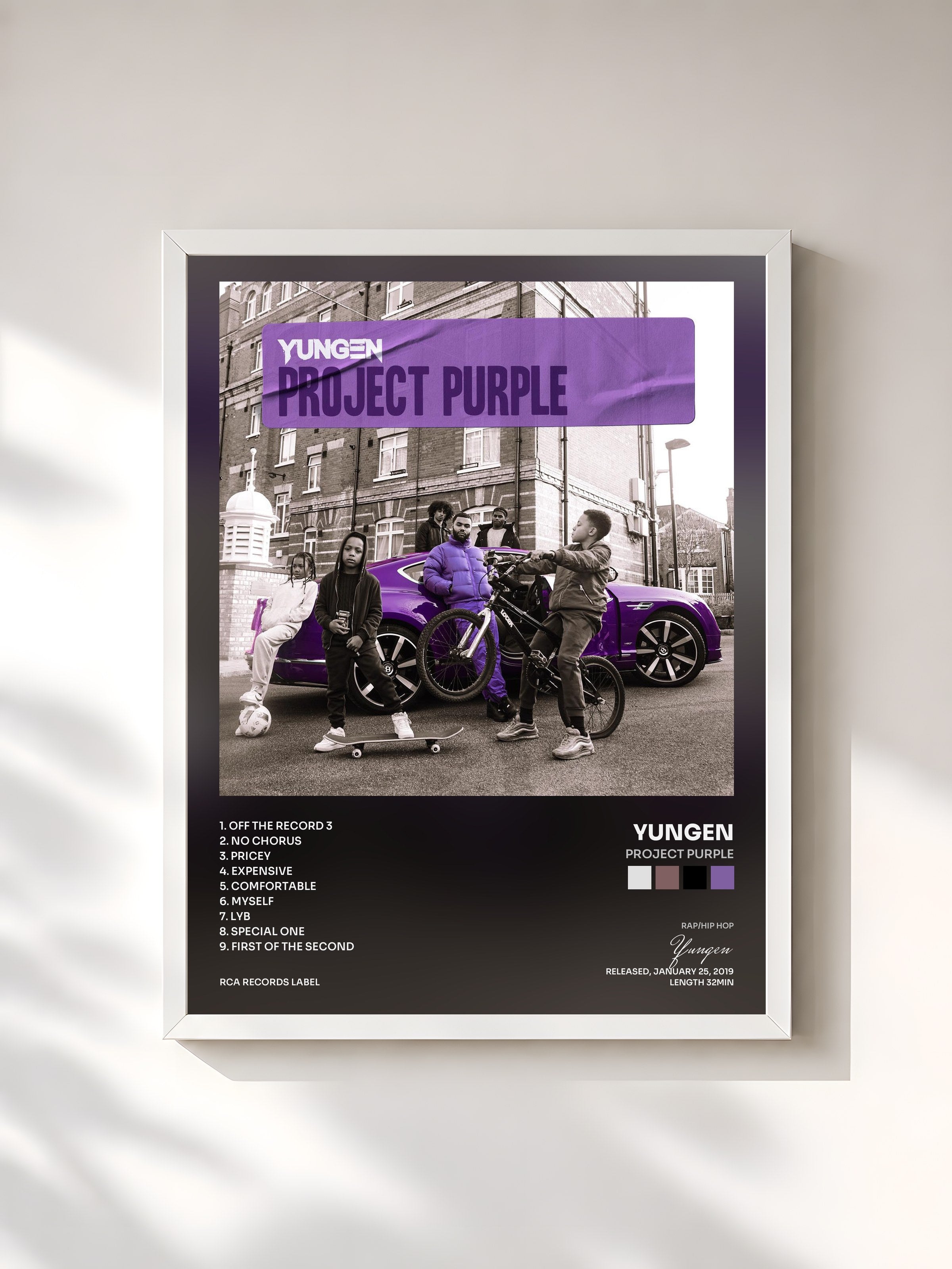 #blanc Tableau de l'album Project Purple de Yungen, cadre blanc, imprimé et encadré en France