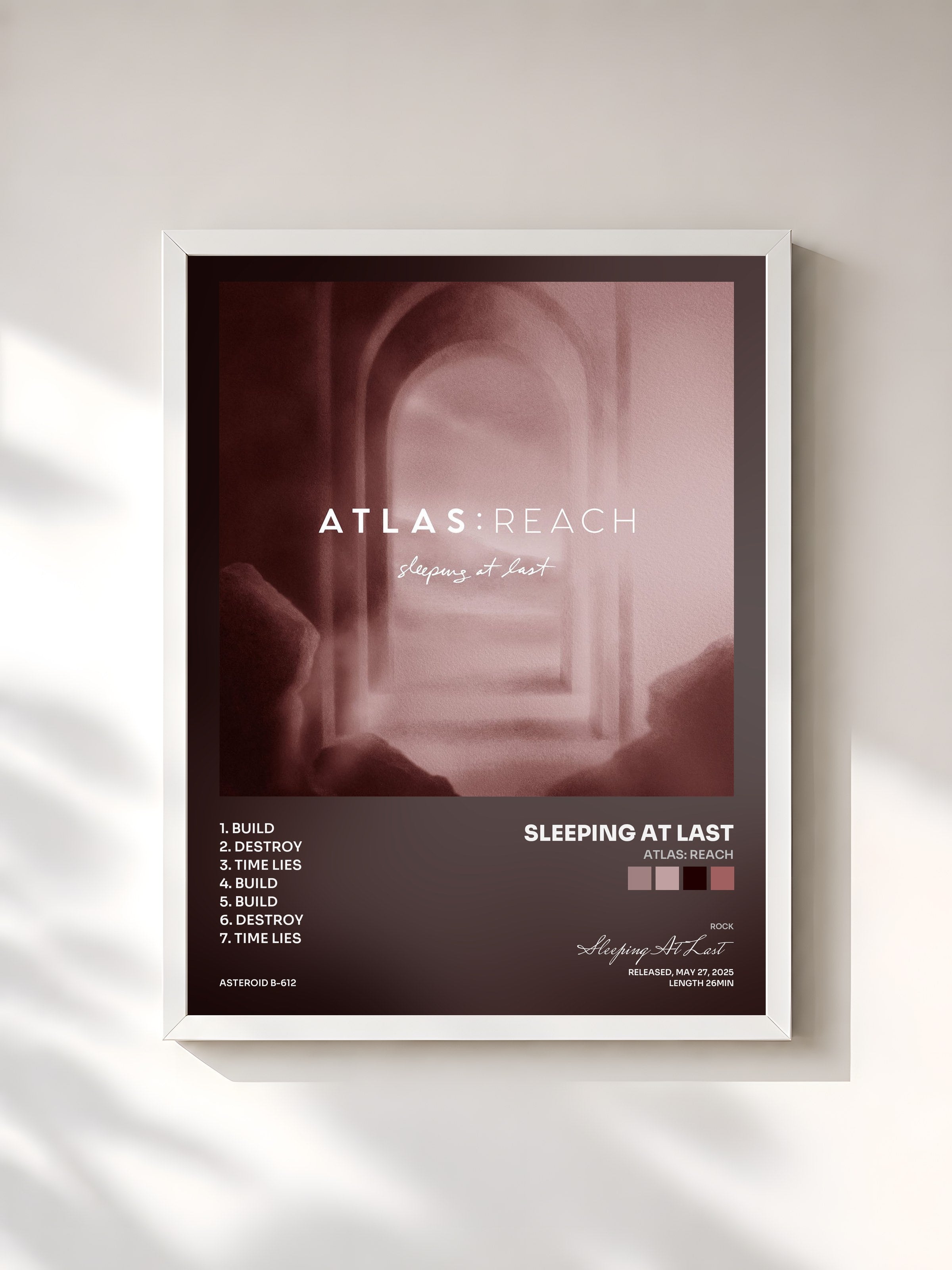 #blanc Tableau de l'album Atlas: Reach de Sleeping At Last, cadre blanc, imprimé et encadré en France