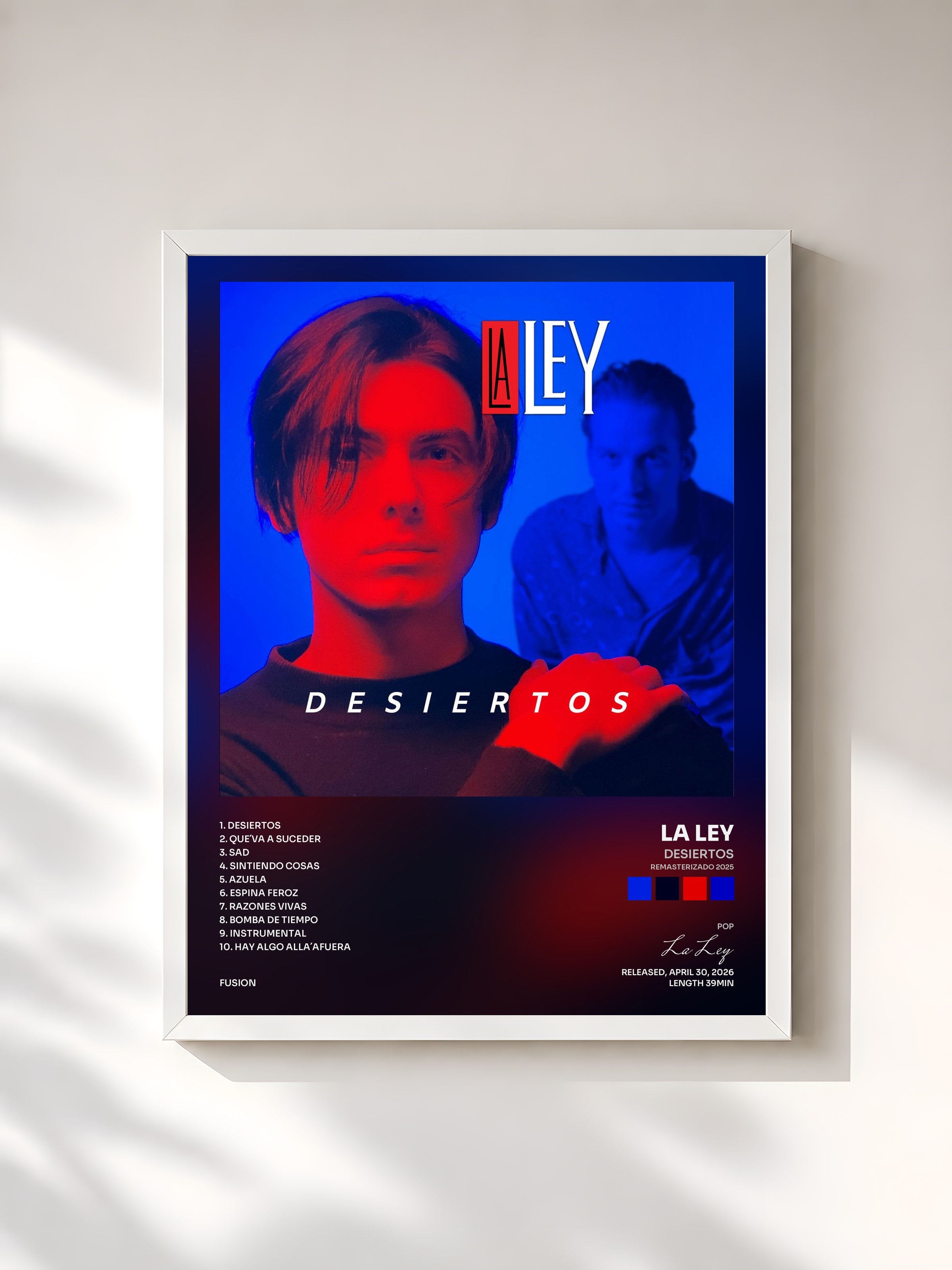 #blanc Tableau de l'album Desiertos (Remasterizado 2025) de La Ley, cadre blanc, imprimé et encadré en France