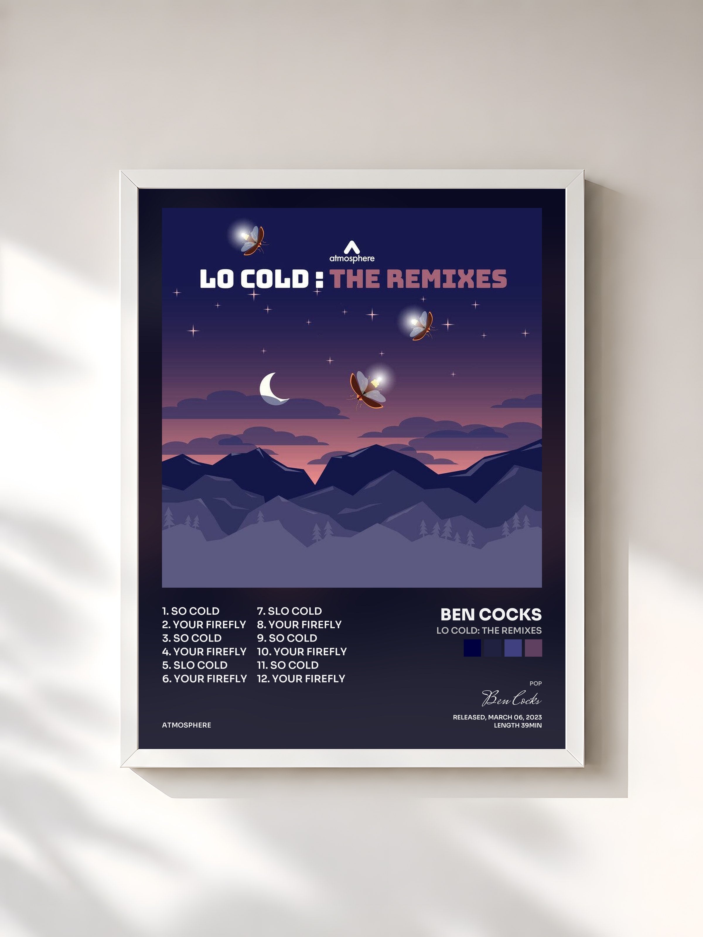 #blanc Tableau de l'album Lo Cold: The Remixes de Ben Cocks, cadre blanc, imprimé et encadré en France