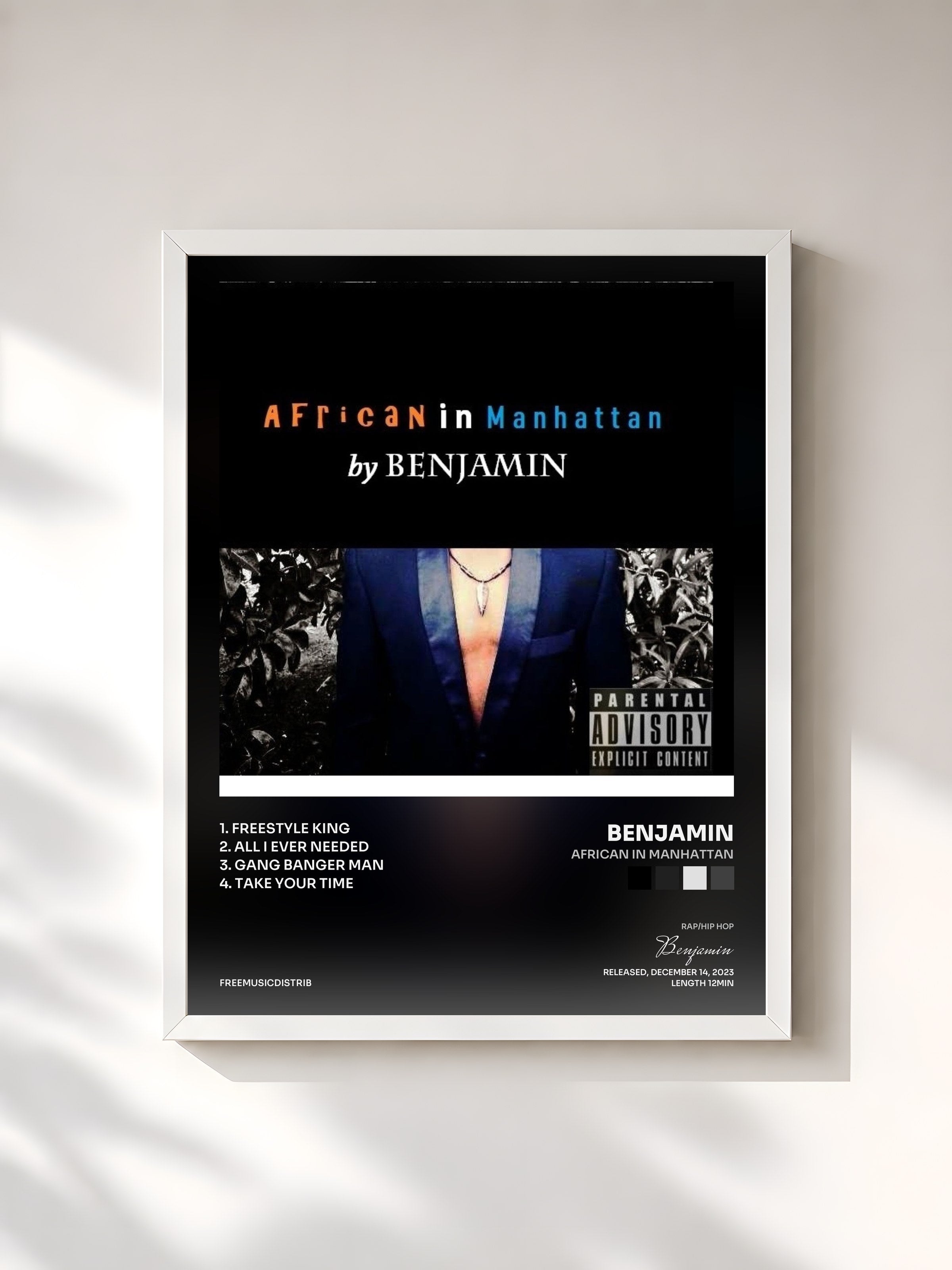 #blanc Tableau de l'album African in Manhattan de Benjamin, cadre blanc, imprimé et encadré en France