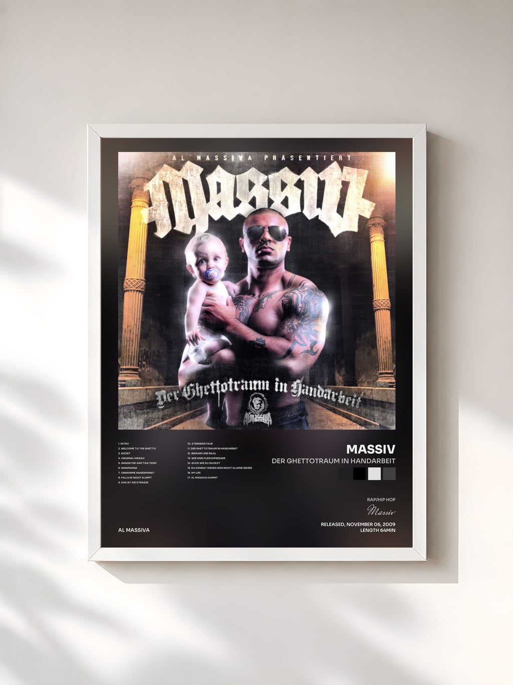 #blanc Tableau de l'album Der Ghettotraum in Handarbeit de Massiv, cadre blanc, imprimé et encadré en France