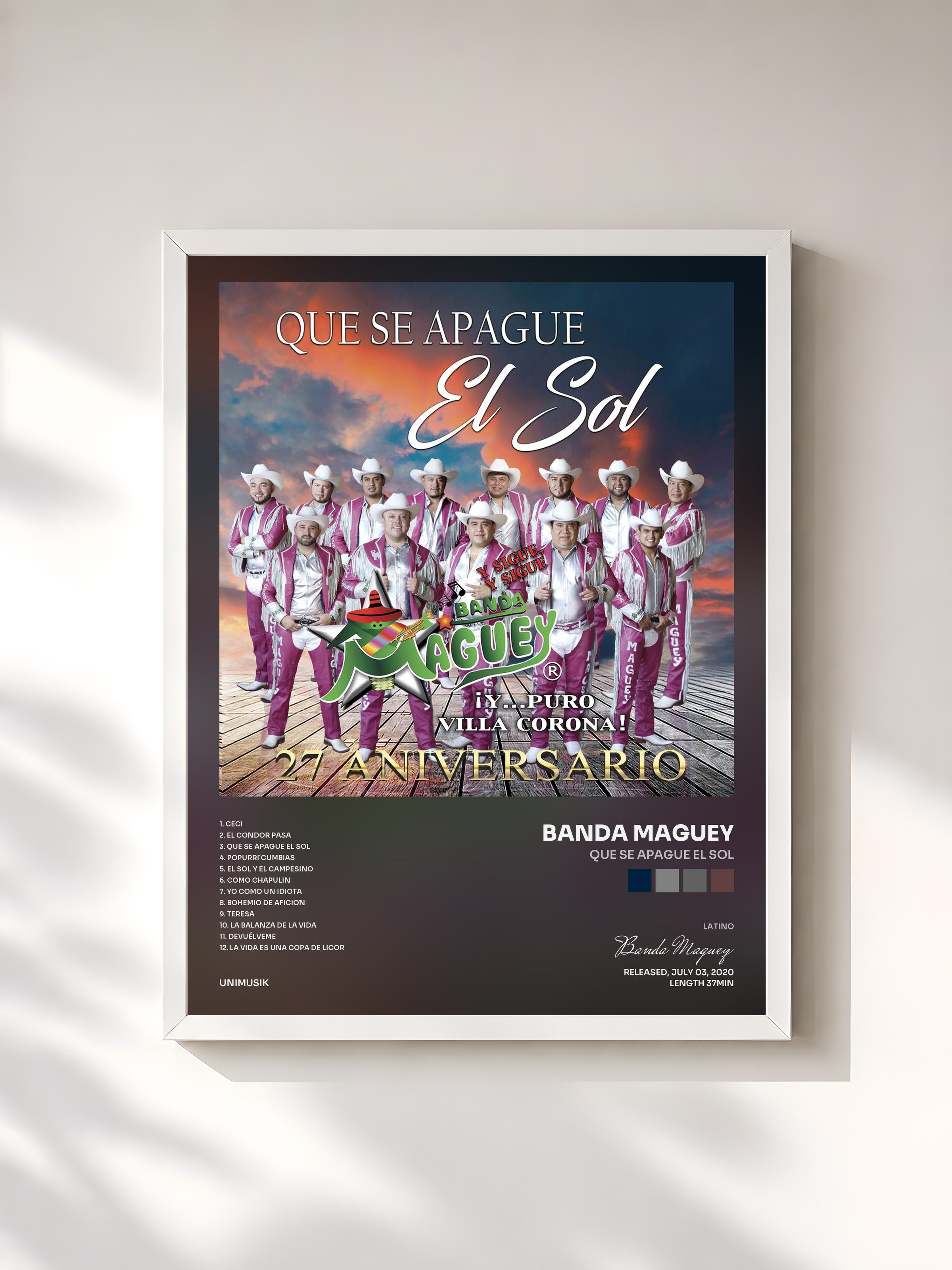 #blanc Tableau de l'album Que Se Apague el Sol de Banda Maguey, cadre blanc, imprimé et encadré en France