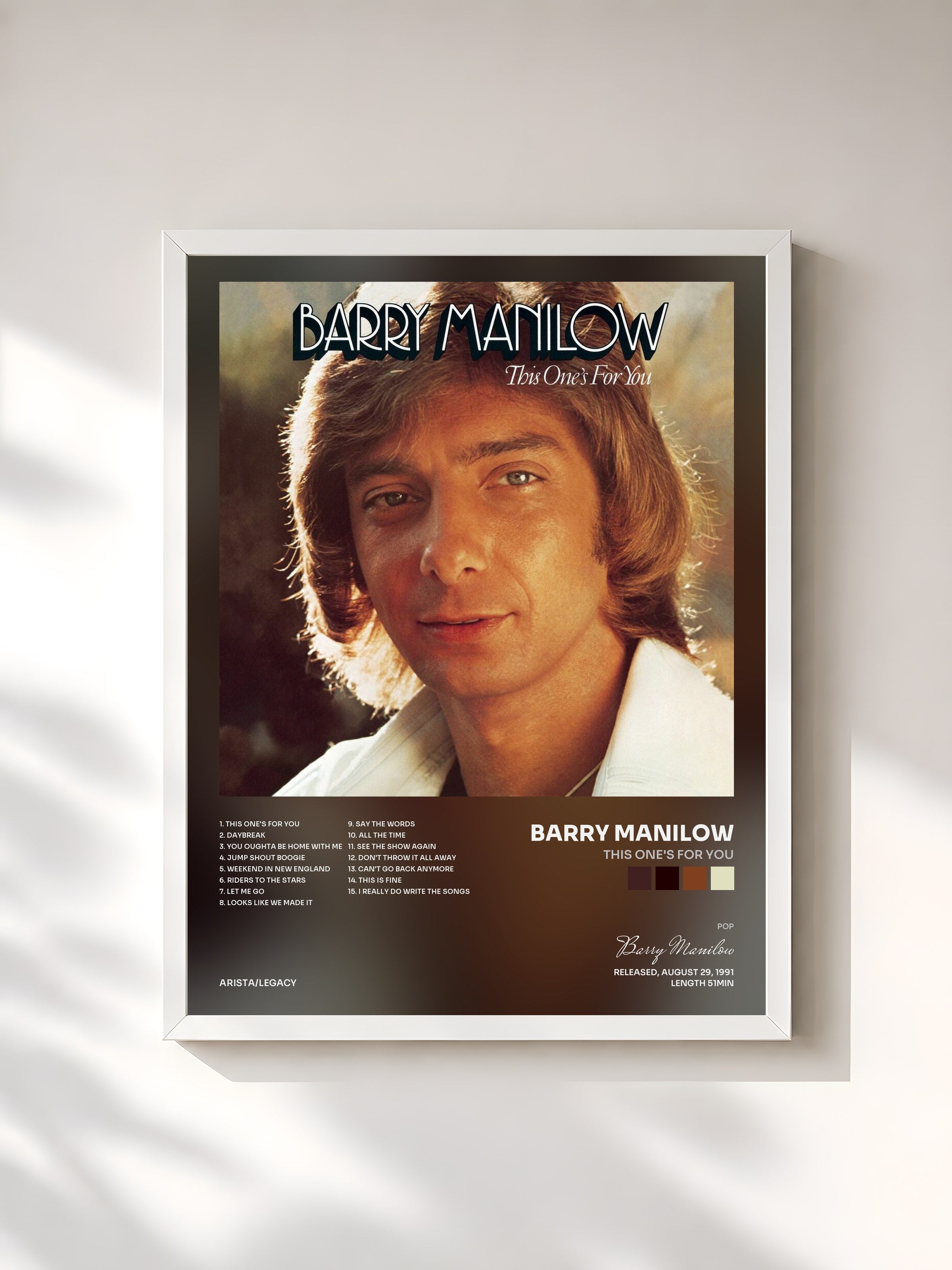 #blanc Tableau de l'album This One's For You de Barry Manilow, cadre blanc, imprimé et encadré en France