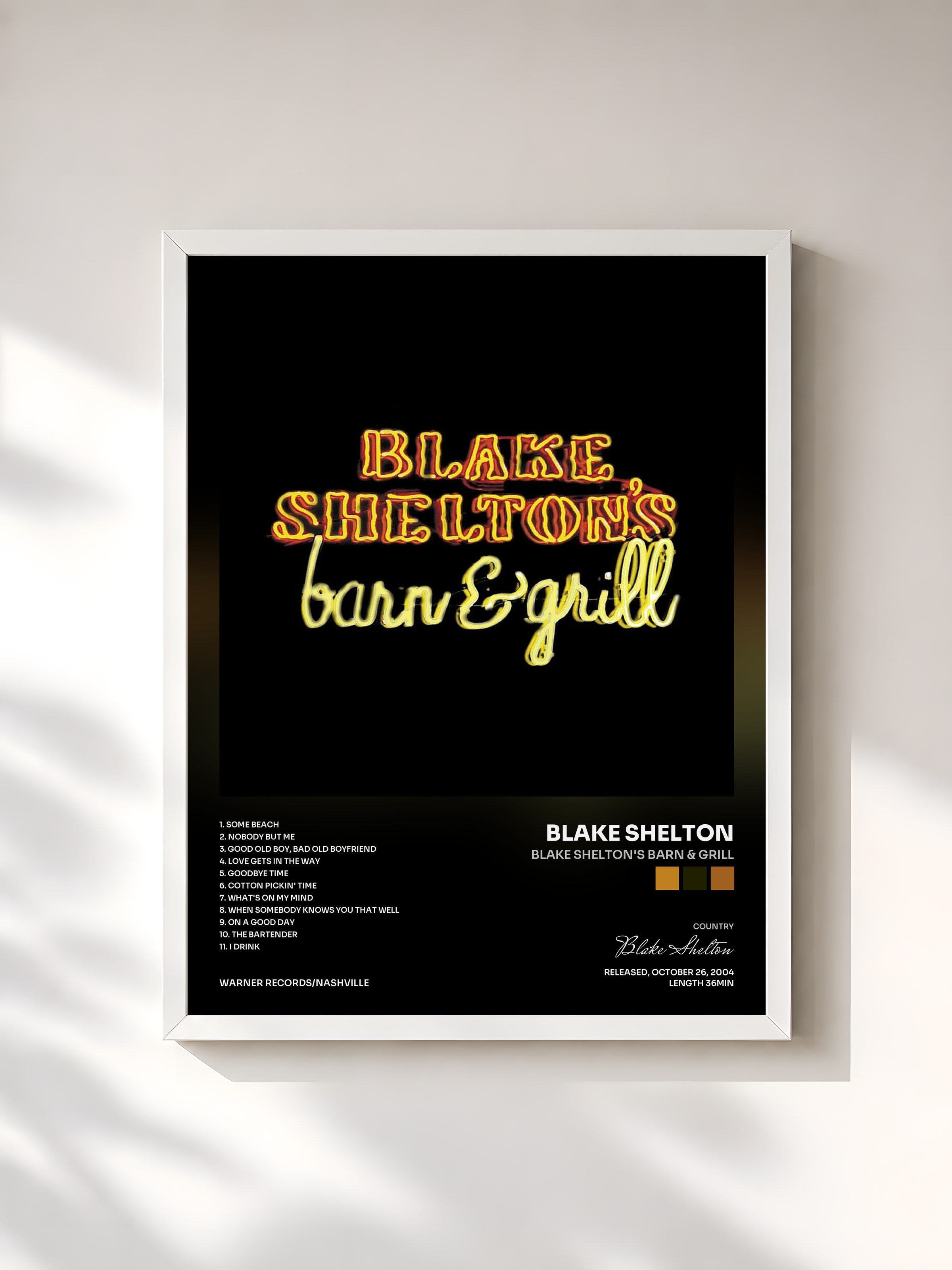 #blanc Tableau de l'album Blake Shelton's Barn & Grill de Blake Shelton, cadre blanc, imprimé et encadré en France