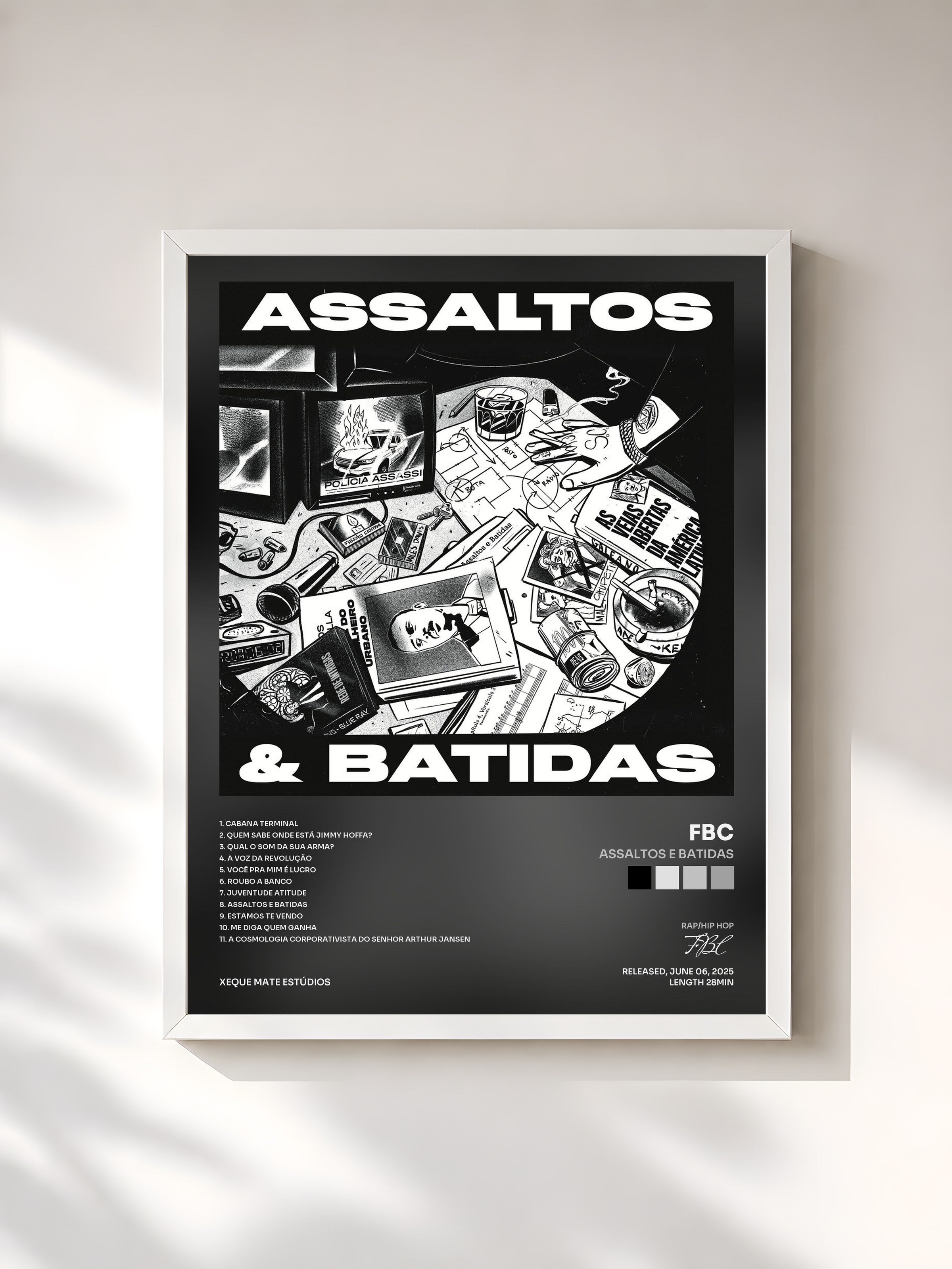 #blanc Tableau de l'album ASSALTOS E BATIDAS de FBC, cadre blanc, imprimé et encadré en France