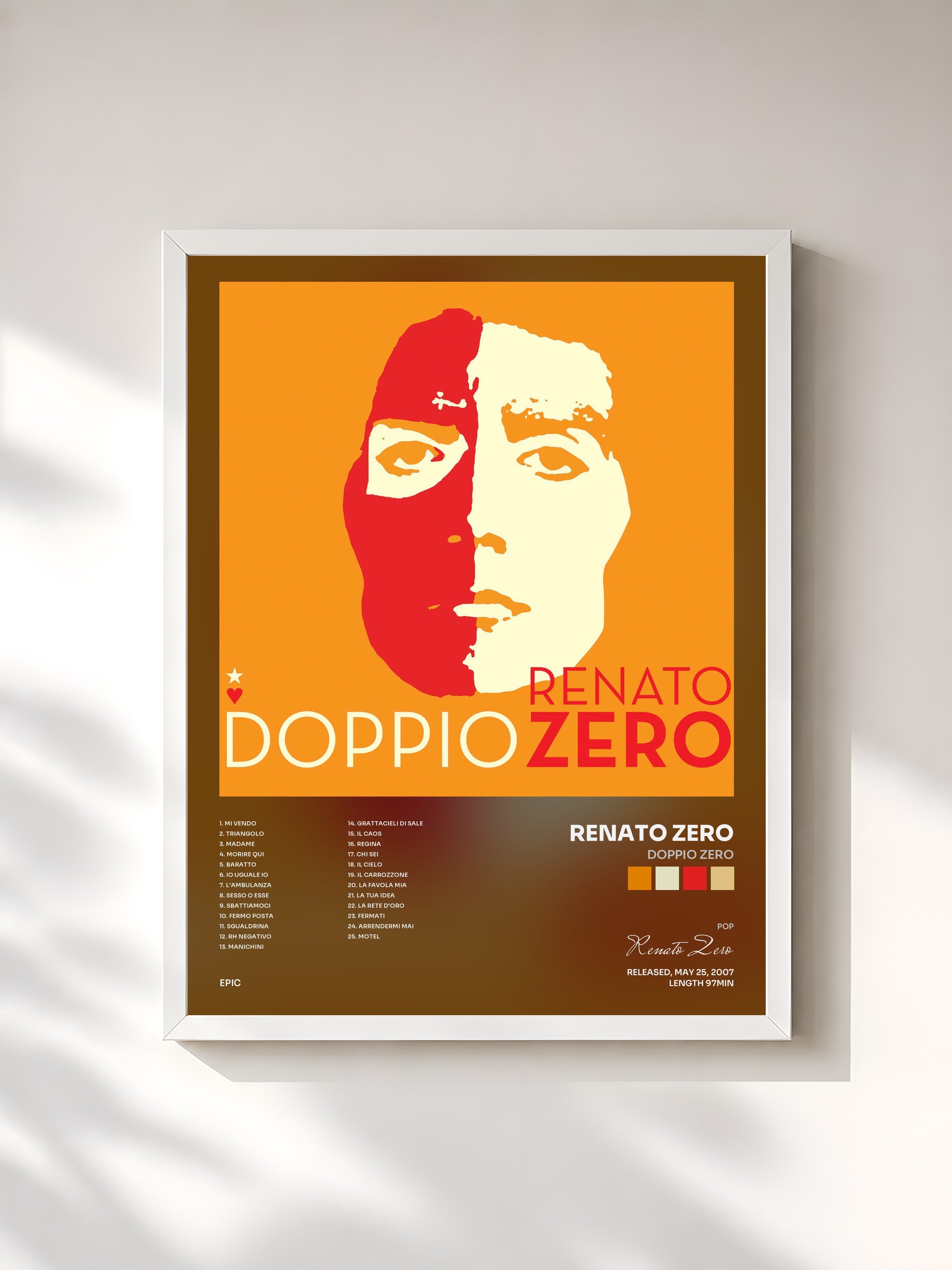 #blanc Tableau de l'album Doppio Zero de Renato Zero, cadre blanc, imprimé et encadré en France