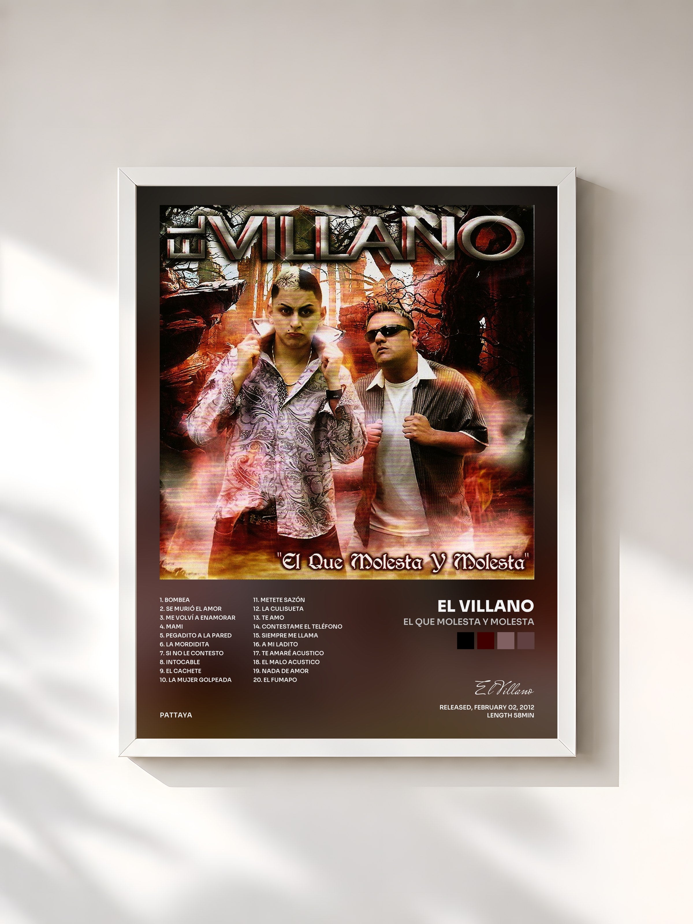 #blanc Tableau de l'album El Que Molesta y Molesta de El Villano, cadre blanc, imprimé et encadré en France