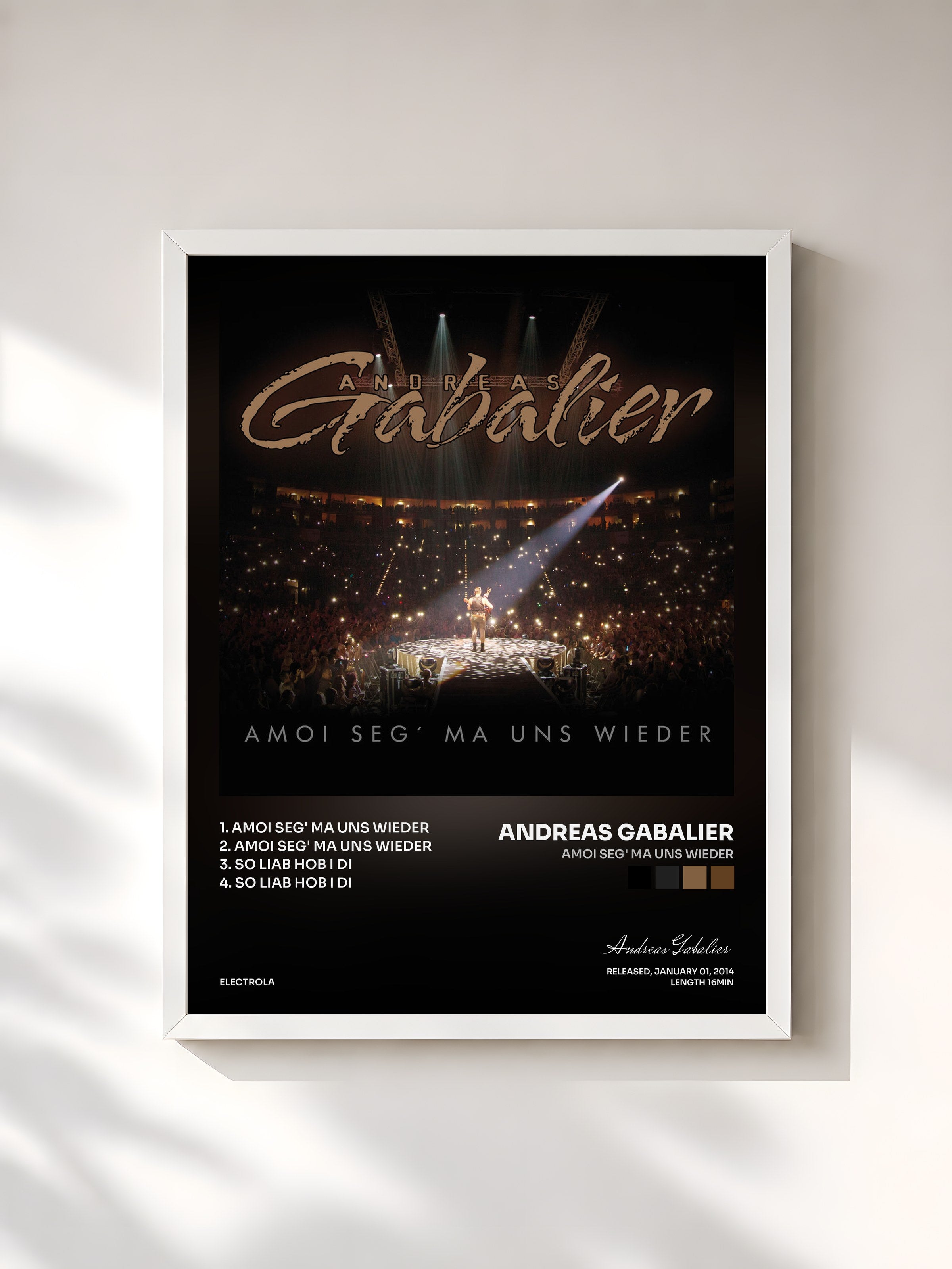 #blanc Tableau de l'album Amoi seg' ma uns wieder de Andreas Gabalier, cadre blanc, imprimé et encadré en France