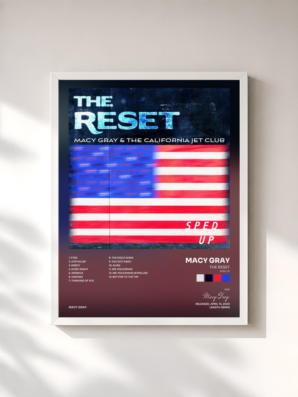 #blanc Tableau de l'album The Reset (Sped Up) de Macy Gray, cadre blanc, imprimé et encadré en France