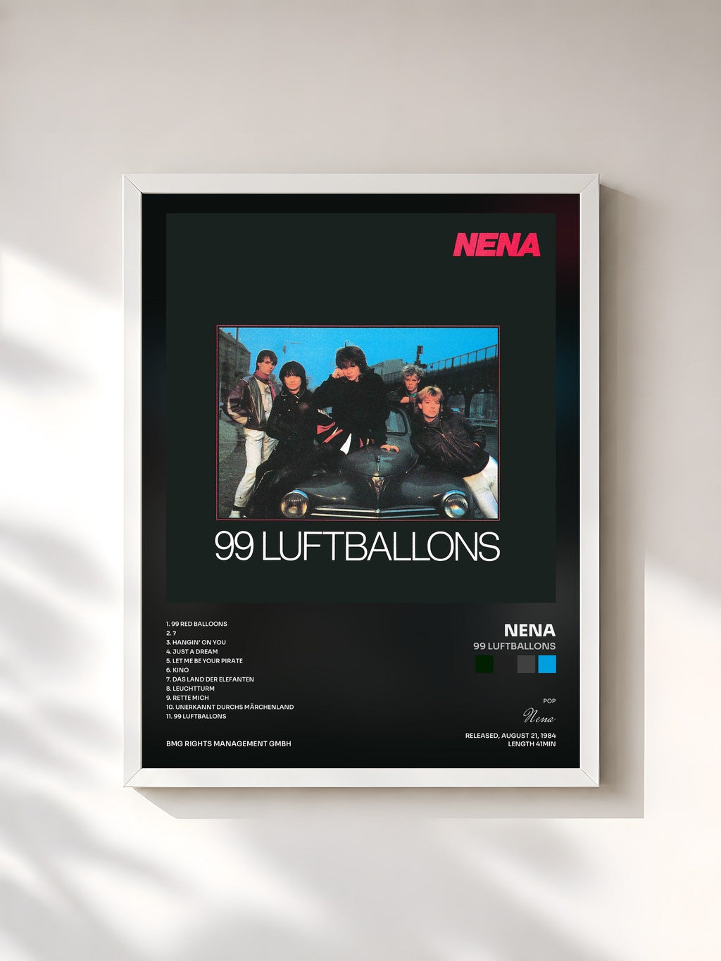 #blanc 99 Luftballons von Nena als gerahmter Kunstdruck, weißer Rahmen, gedruckt und gerahmt in Frankreich