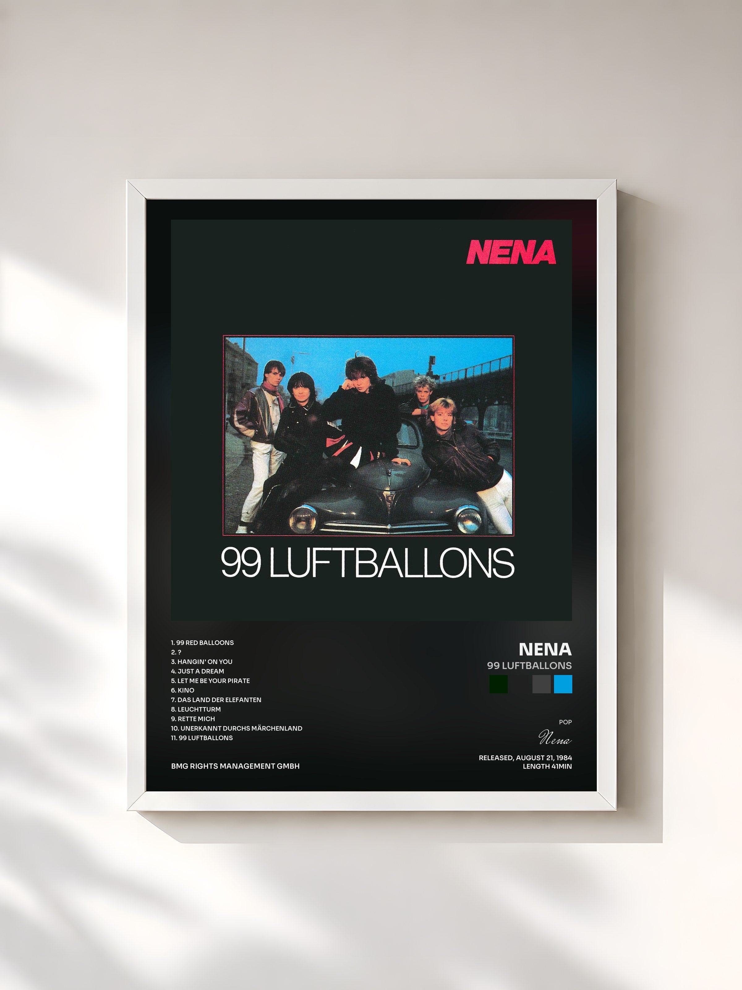 #blanc Tableau de l'album 99 Luftballons de Nena, cadre blanc, imprimé et encadré en France
