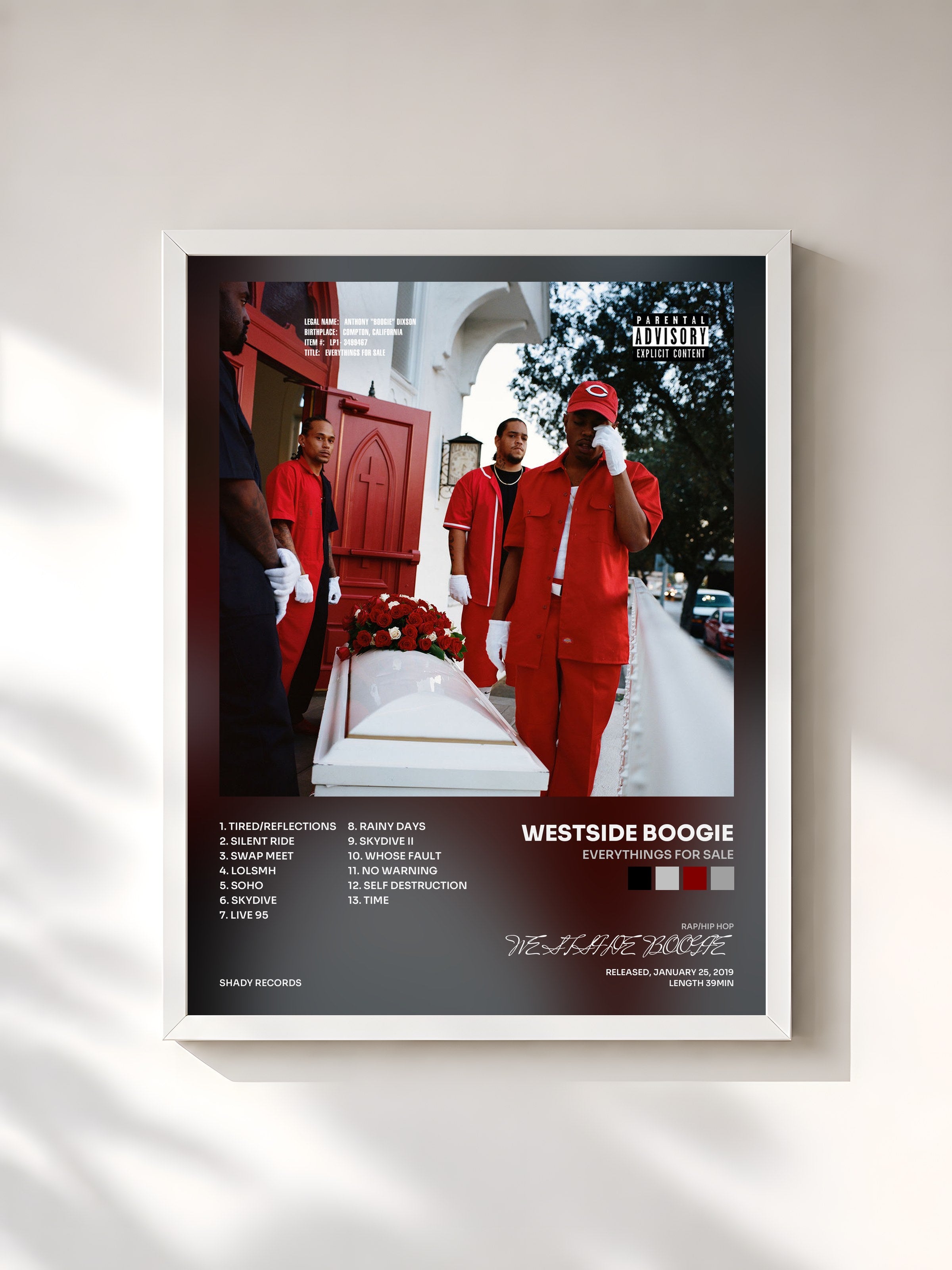 #blanc Tableau de l'album Everythings For Sale de WESTSIDE BOOGIE, cadre blanc, imprimé et encadré en France