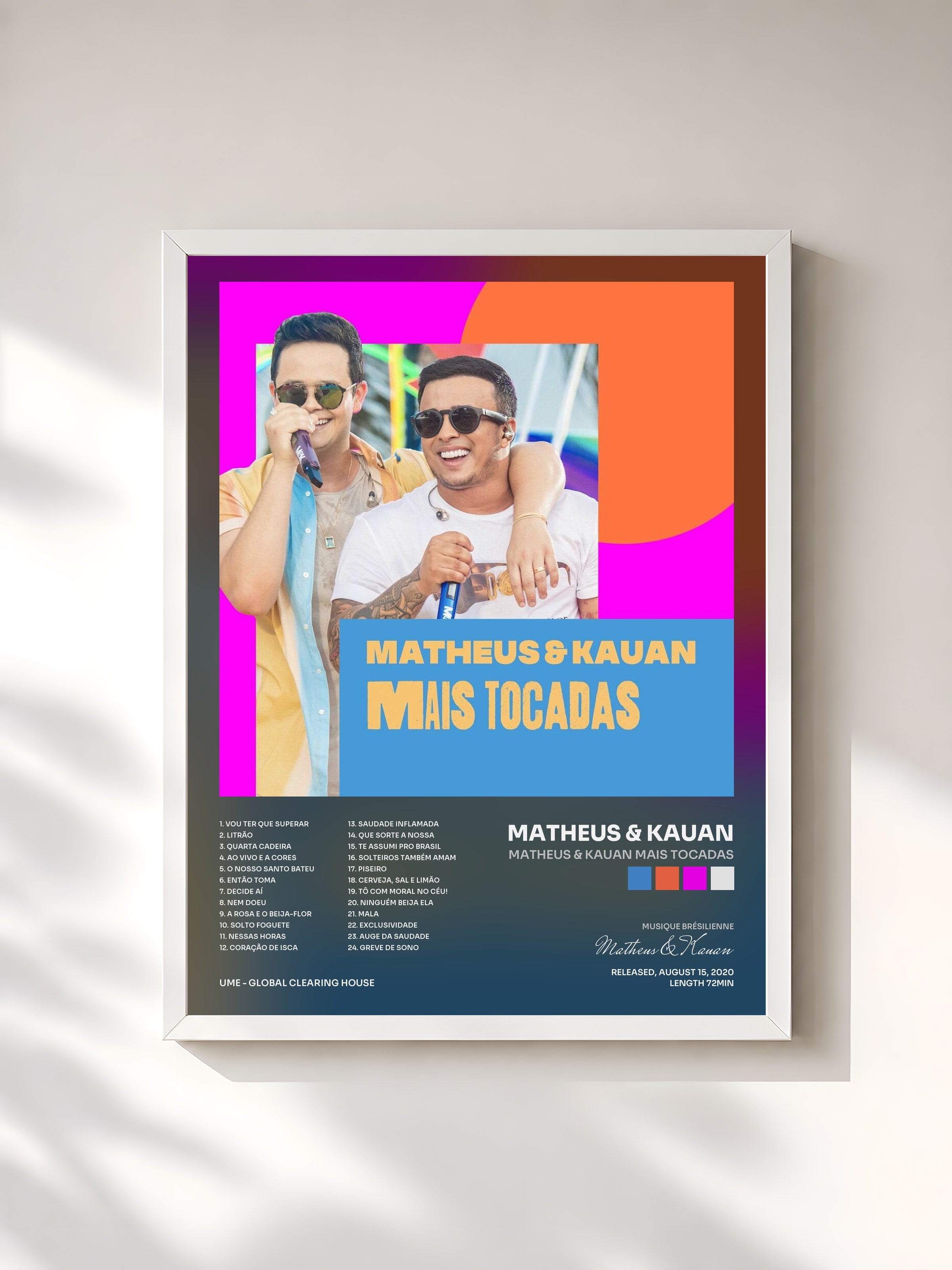 #blanc Tableau de l'album Matheus & Kauan Mais Tocadas de Matheus & Kauan, cadre blanc, imprimé et encadré en France