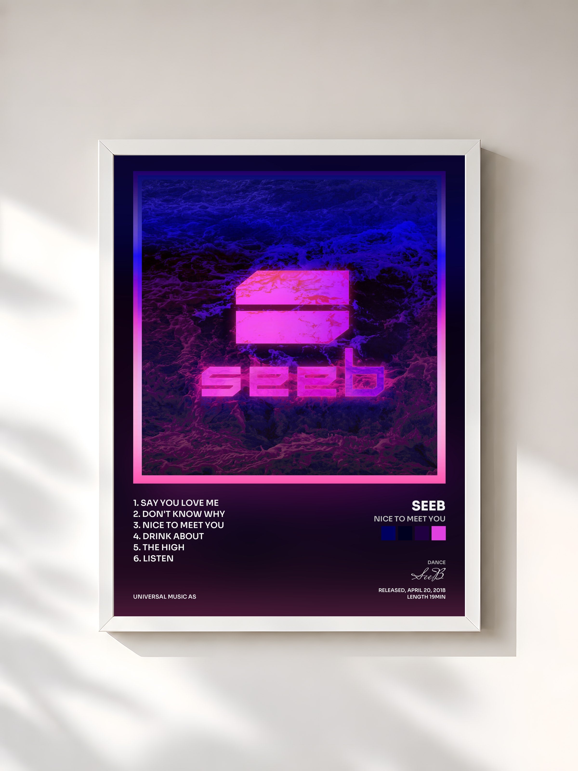 #blanc Tableau de l'album Nice To Meet You de SeeB, cadre blanc, imprimé et encadré en France