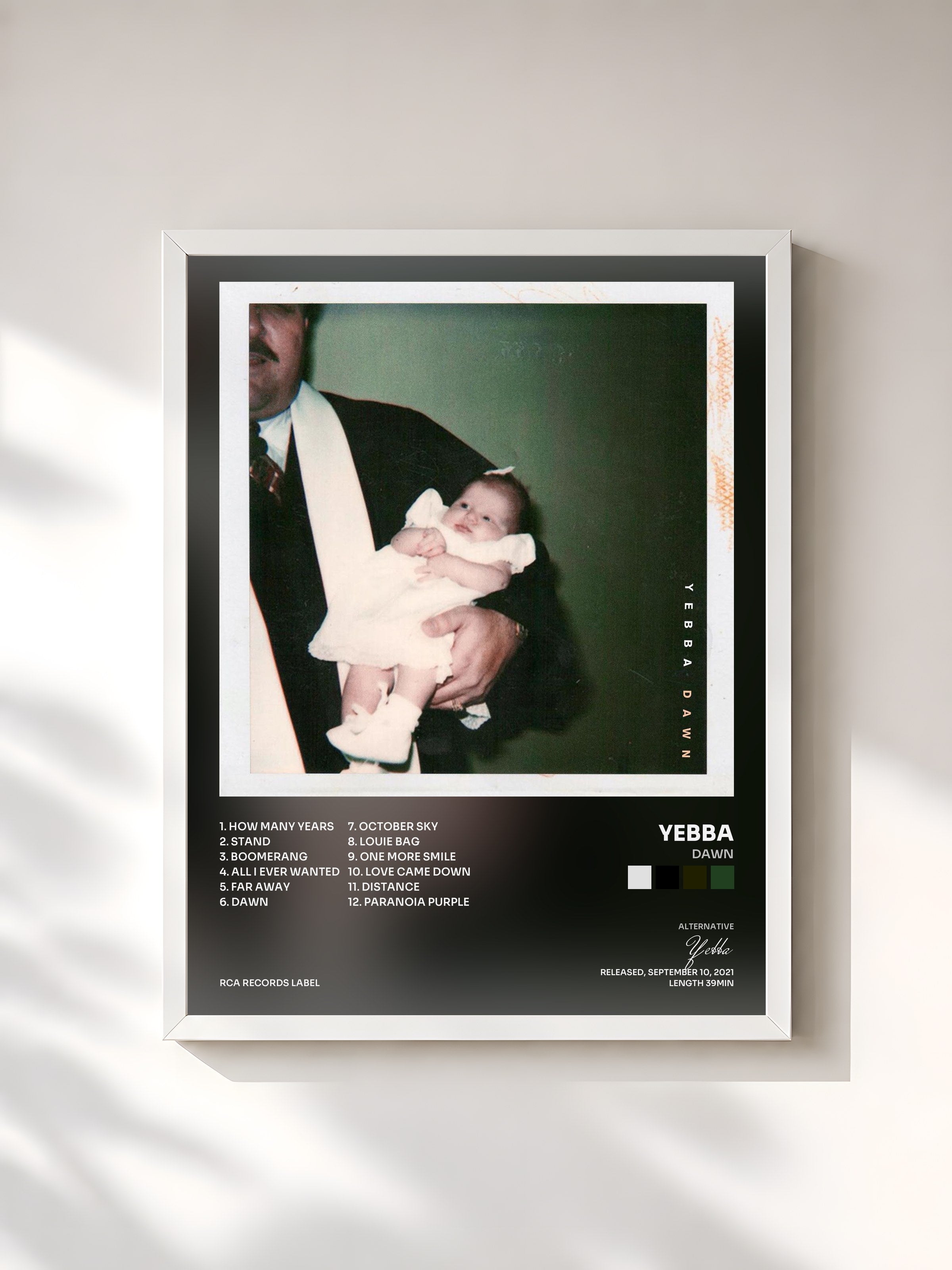 #blanc Tableau de l'album Dawn de Yebba, cadre blanc, imprimé et encadré en France