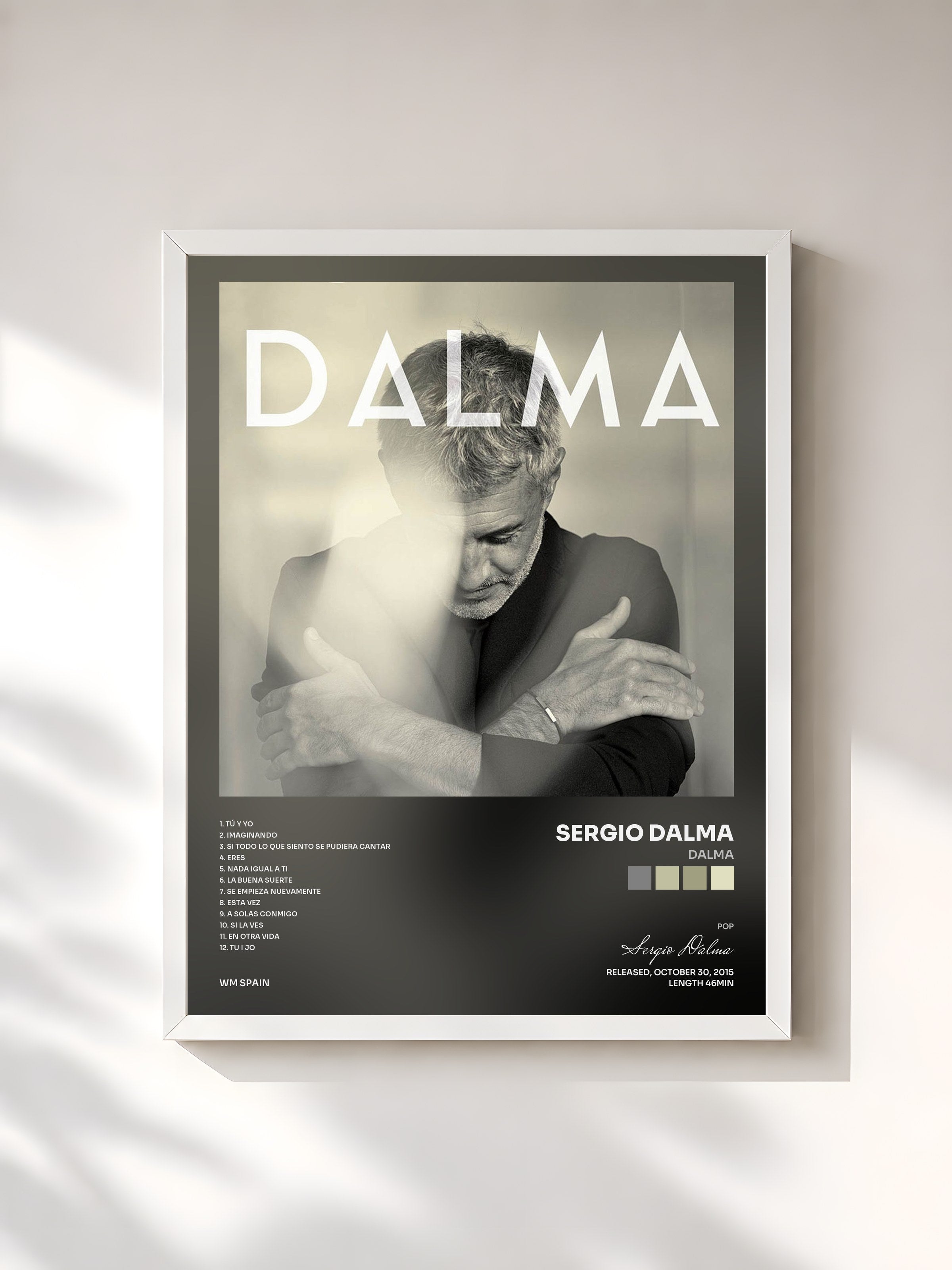 #blanc Tableau de l'album Dalma de Sergio Dalma, cadre blanc, imprimé et encadré en France