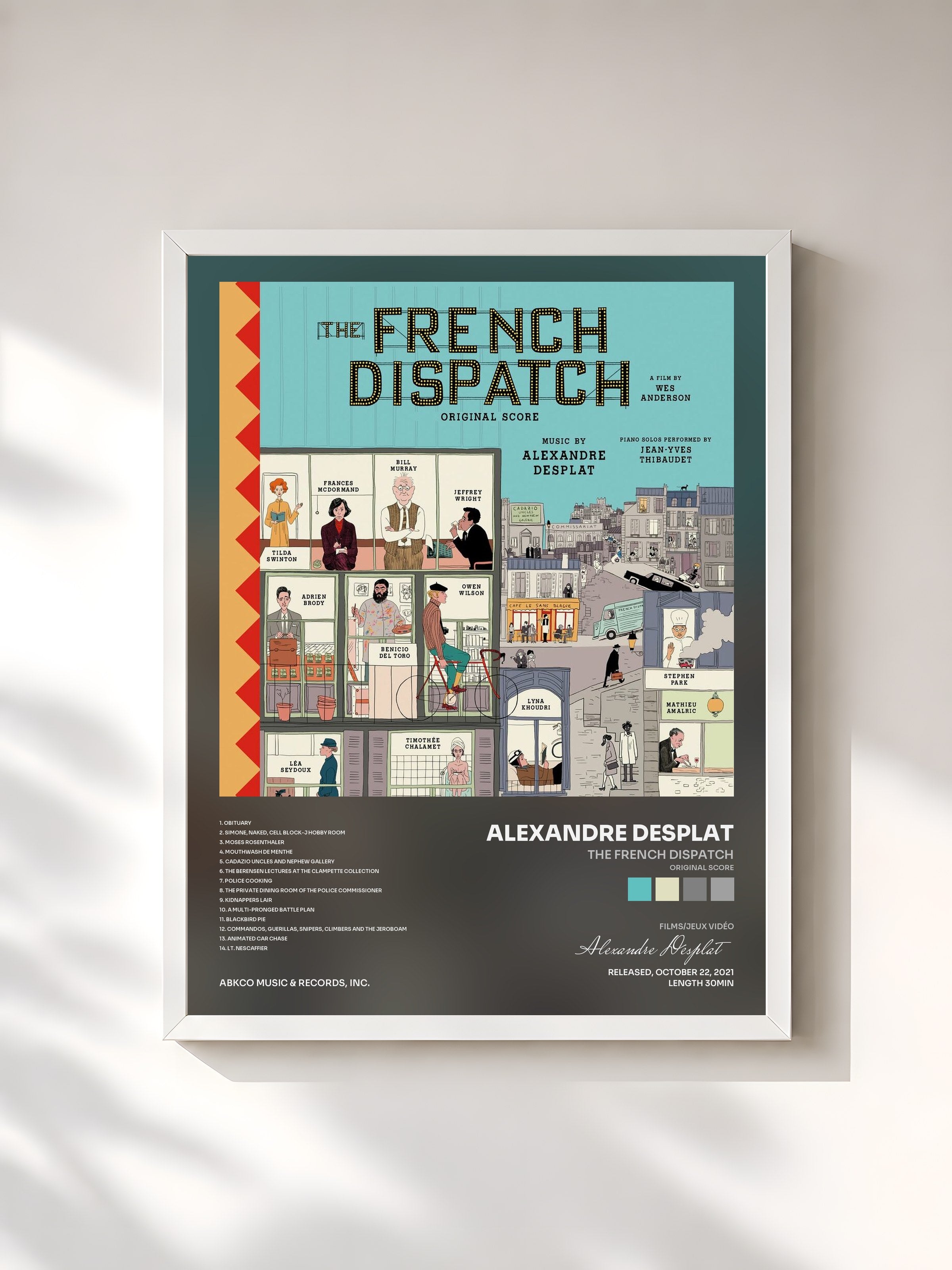 #blanc Tableau de l'album The French Dispatch (Original Score) de Alexandre Desplat, cadre blanc, imprimé et encadré en France