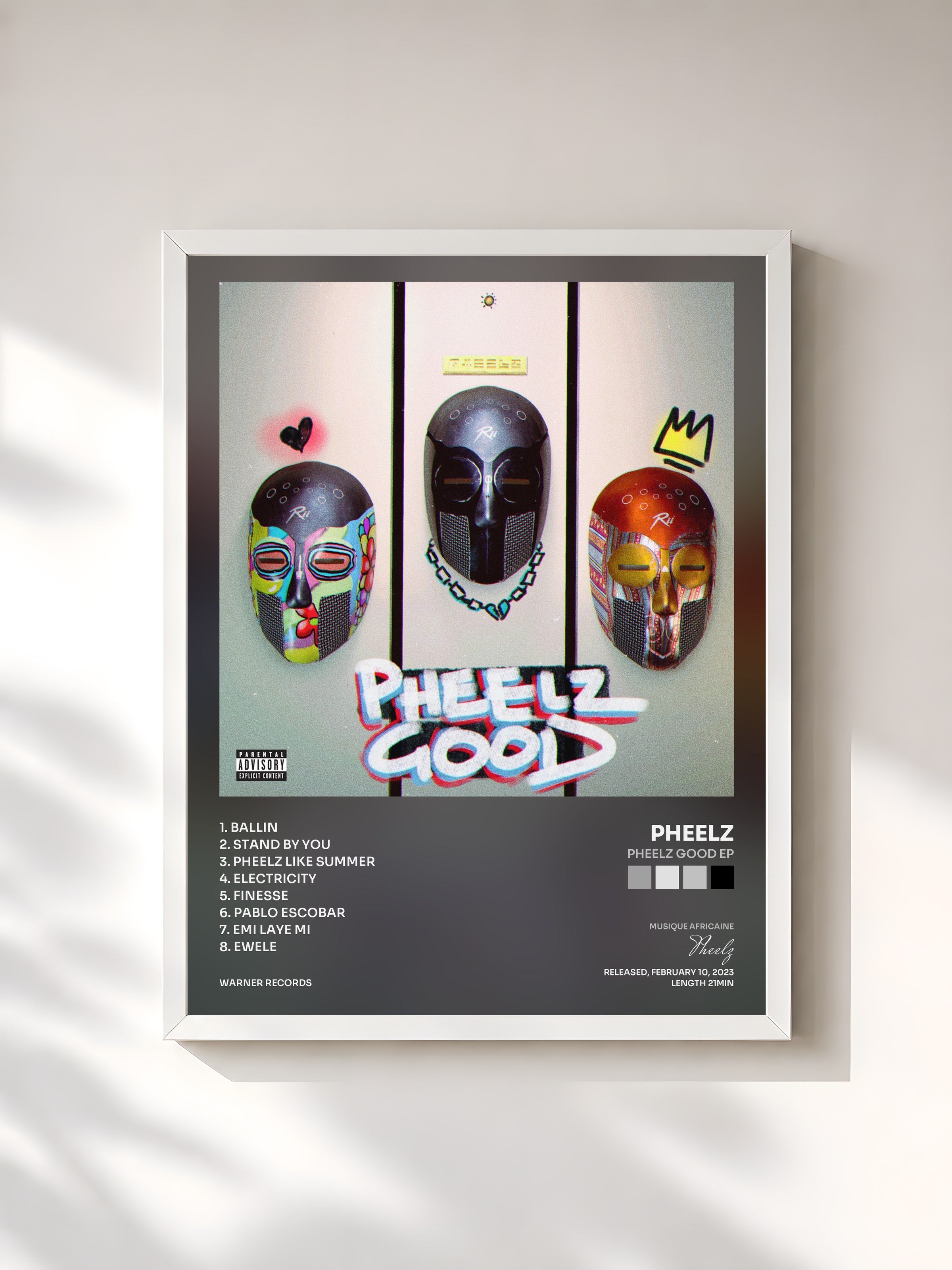 #blanc Tableau de l'album Pheelz Good EP de Pheelz, cadre blanc, imprimé et encadré en France