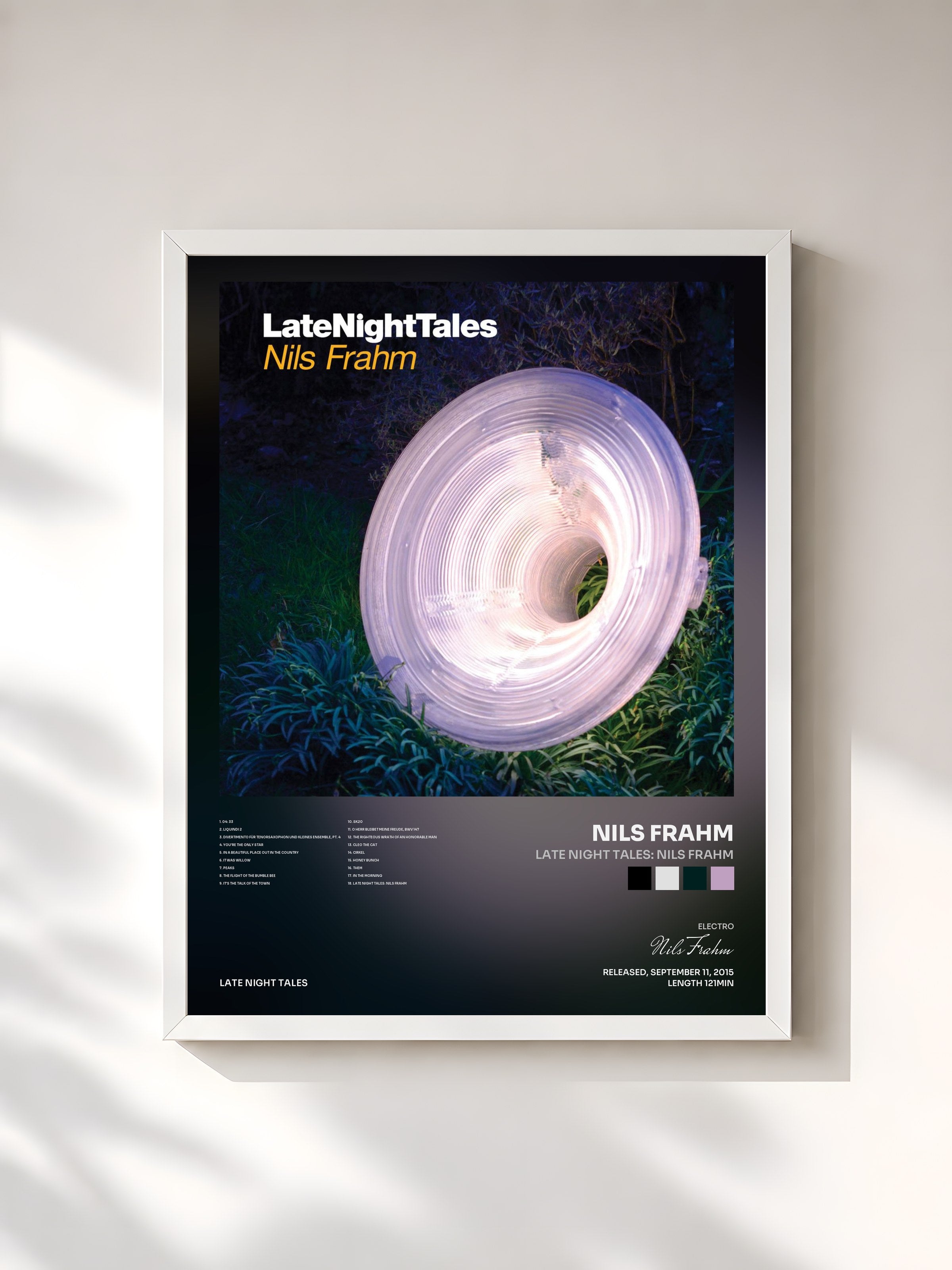 #blanc Tableau de l'album Late Night Tales: Nils Frahm de Nils Frahm, cadre blanc, imprimé et encadré en France