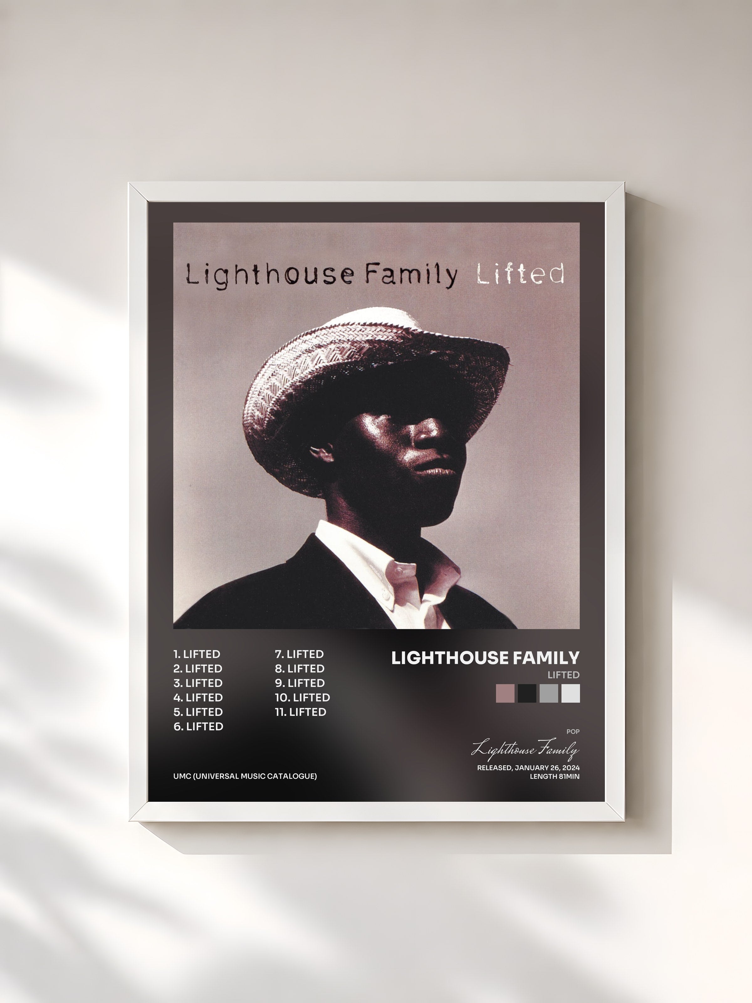 #blanc Tableau de l'album Lifted de Lighthouse Family, cadre blanc, imprimé et encadré en France